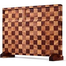 Checkered Cutting Board with Stand, Dual-Sided Wood Cutting Board with Juice Groove, 16.5x11.6 Inch Butcher Block Serving Tray, Chopping Board for Kitchen Gifts