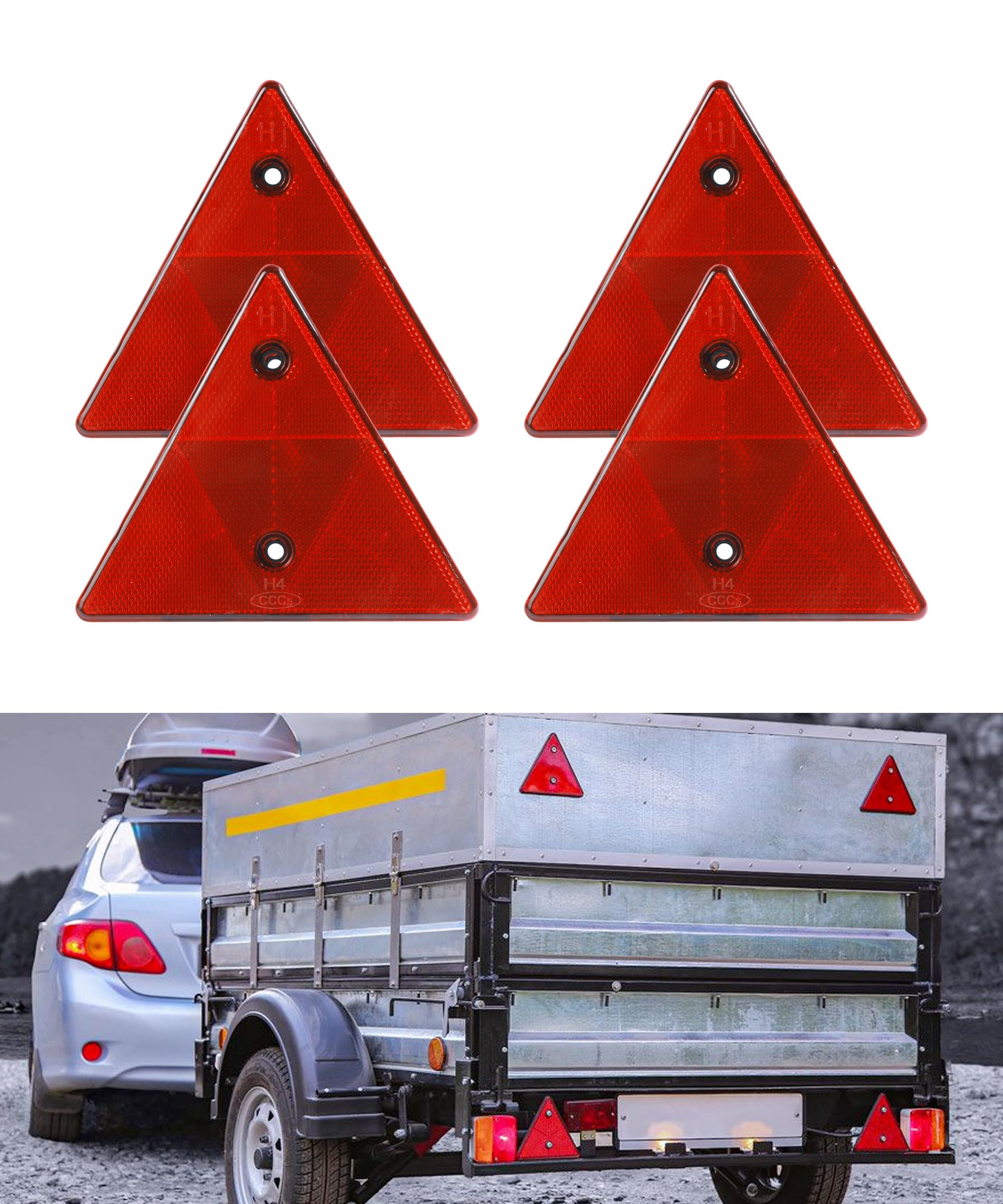 Flaconi 4PCS Triangulo de Remolque,Reflectores para Coche,Catadioptrico,Reflector Triangular,Remolque Triangular Reflectante,Triángulo Reflectantes para Automóviles,Remolques,Tractores,Camiones