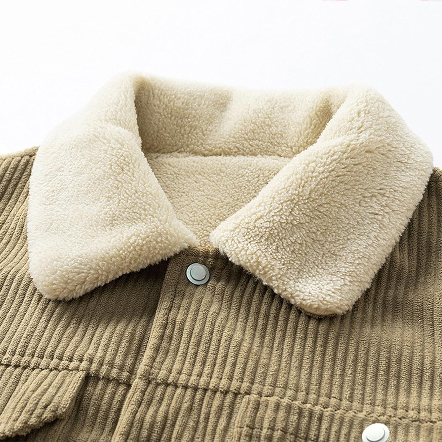 Cambkatl Button Down Corduroy Winter Coats for Men Fleece Lined Warm Thicked Trucker Lapel Cargo Jackets with Pockets