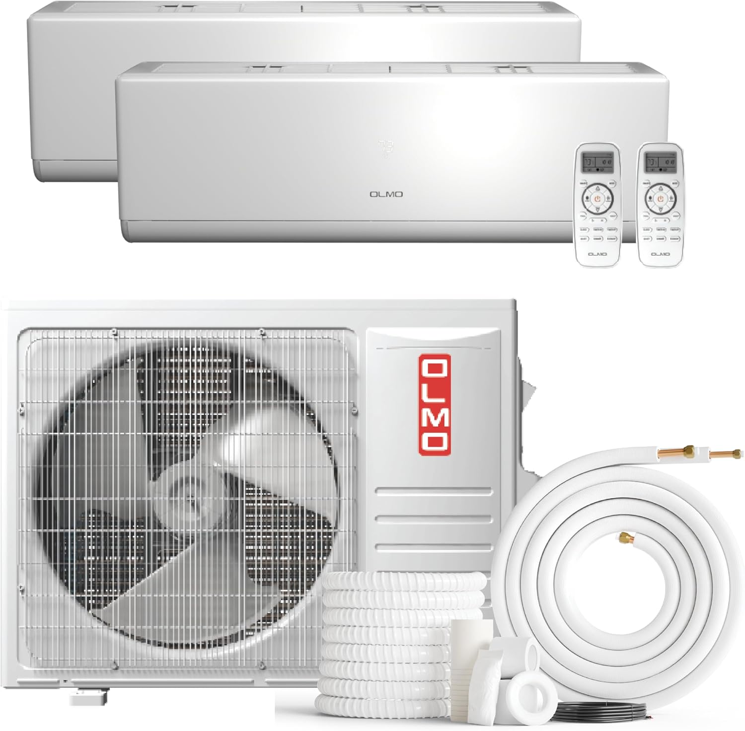 OLMO 24,000 BTU 2-Zone Ductless Mini Split AC Heat Pump - 22 SEER2-12K+18K Wall Mounts - 16FT Installation Kits & Smart Kit Included - 2 Ton Inverter