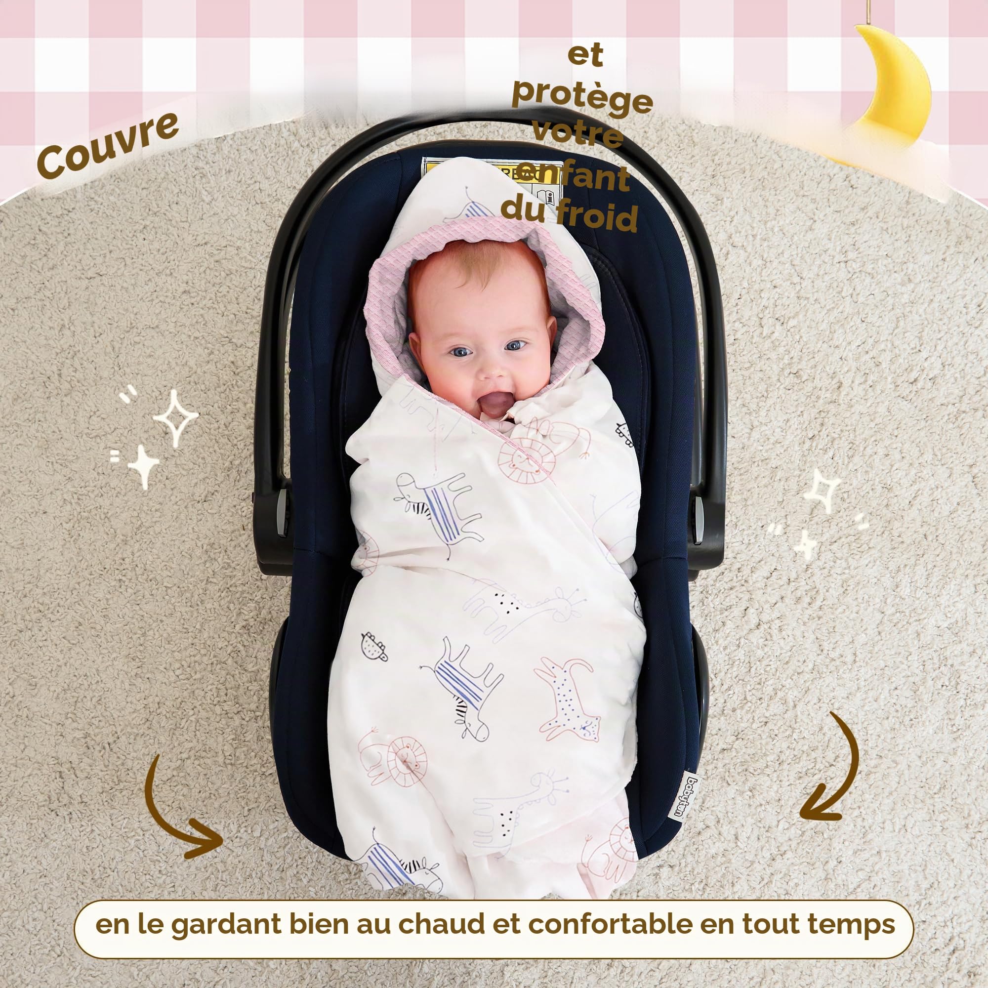 Couverture pour bébé - 90 x 90 cm - En tissu gaufré universel - Pour siège auto