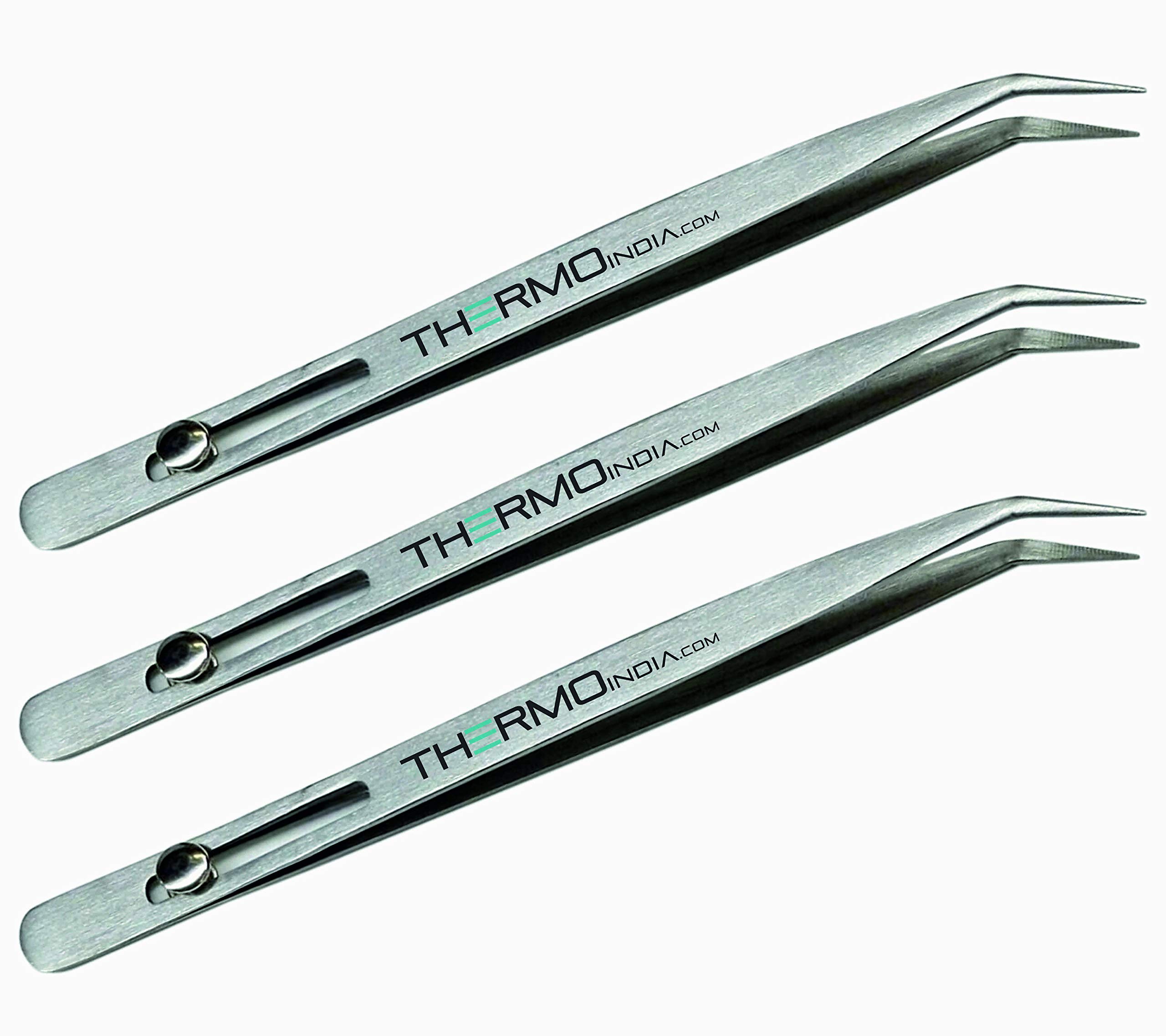 Thermo Curved Slide Button Locking Tweezer with Fine Tip (12 cms) (3 Pieces)-image-37