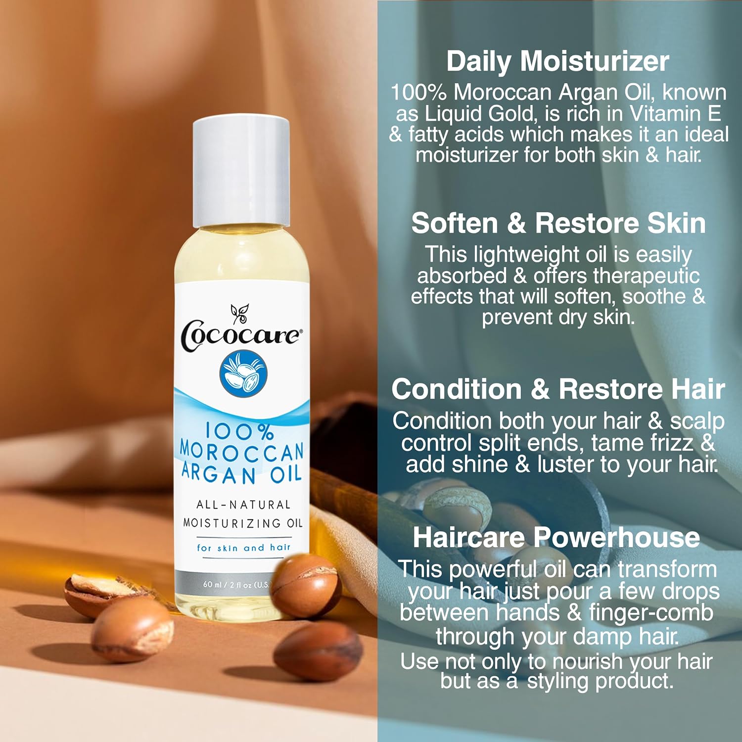 Cococare 100 Percent Natural Argan Oil, 2 Fluid Ounce