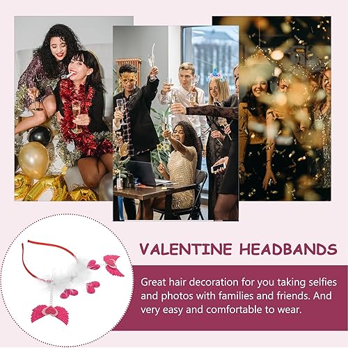 Miniatura 5 de LUOZZY Valentine Headband Rose Red Heart Headband Valentine Angel Wing Heart-Shaped Headpieces Valentines Day Hair Accessories