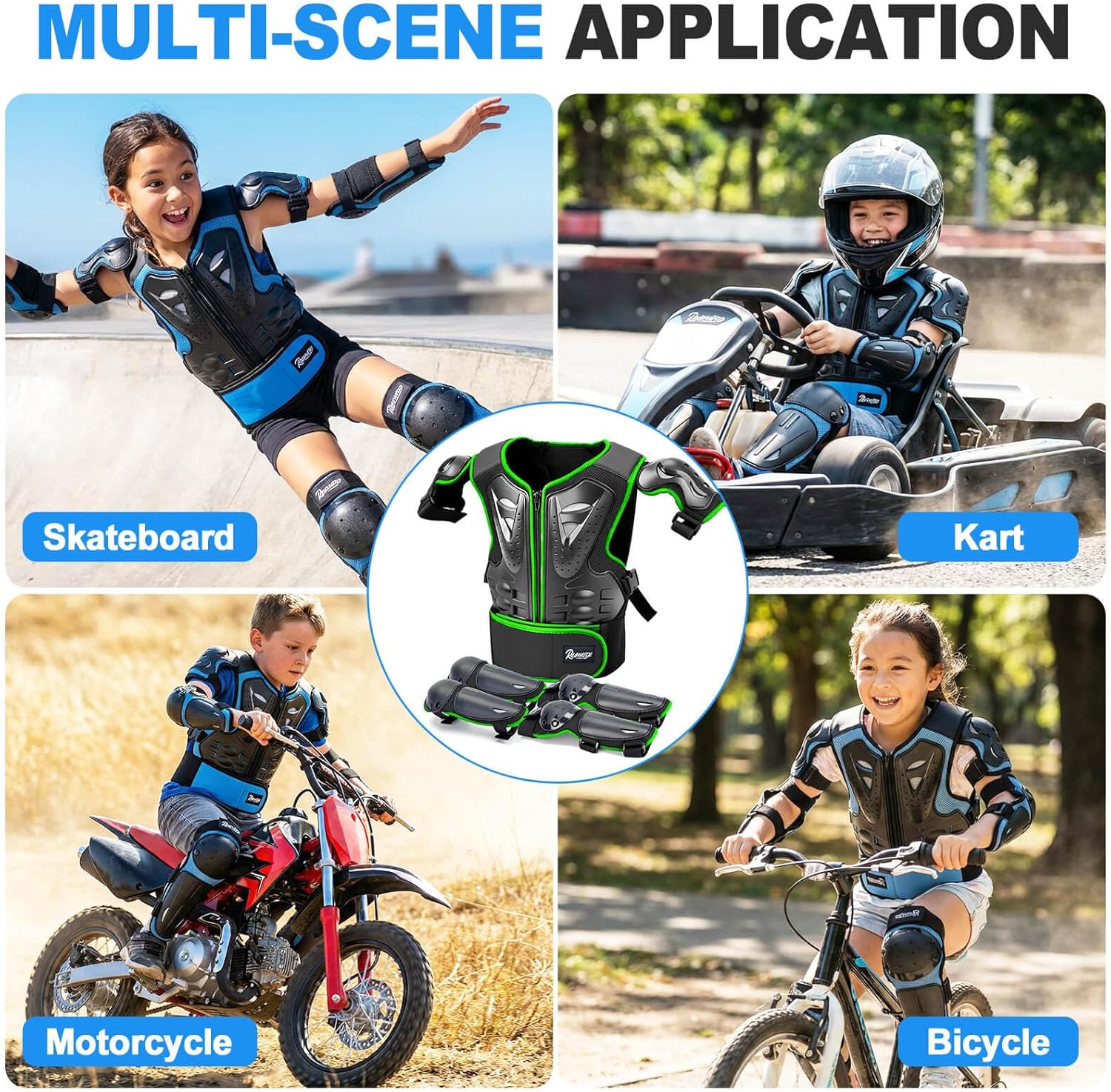 Kids Teenager Motorcycle Armor Vest Suit, Chest Protector Dirt Bike Gear, Motocross Jakckets with Knee Elbow Pads Protection for Cycling Scooter Skateboading BMX ATV