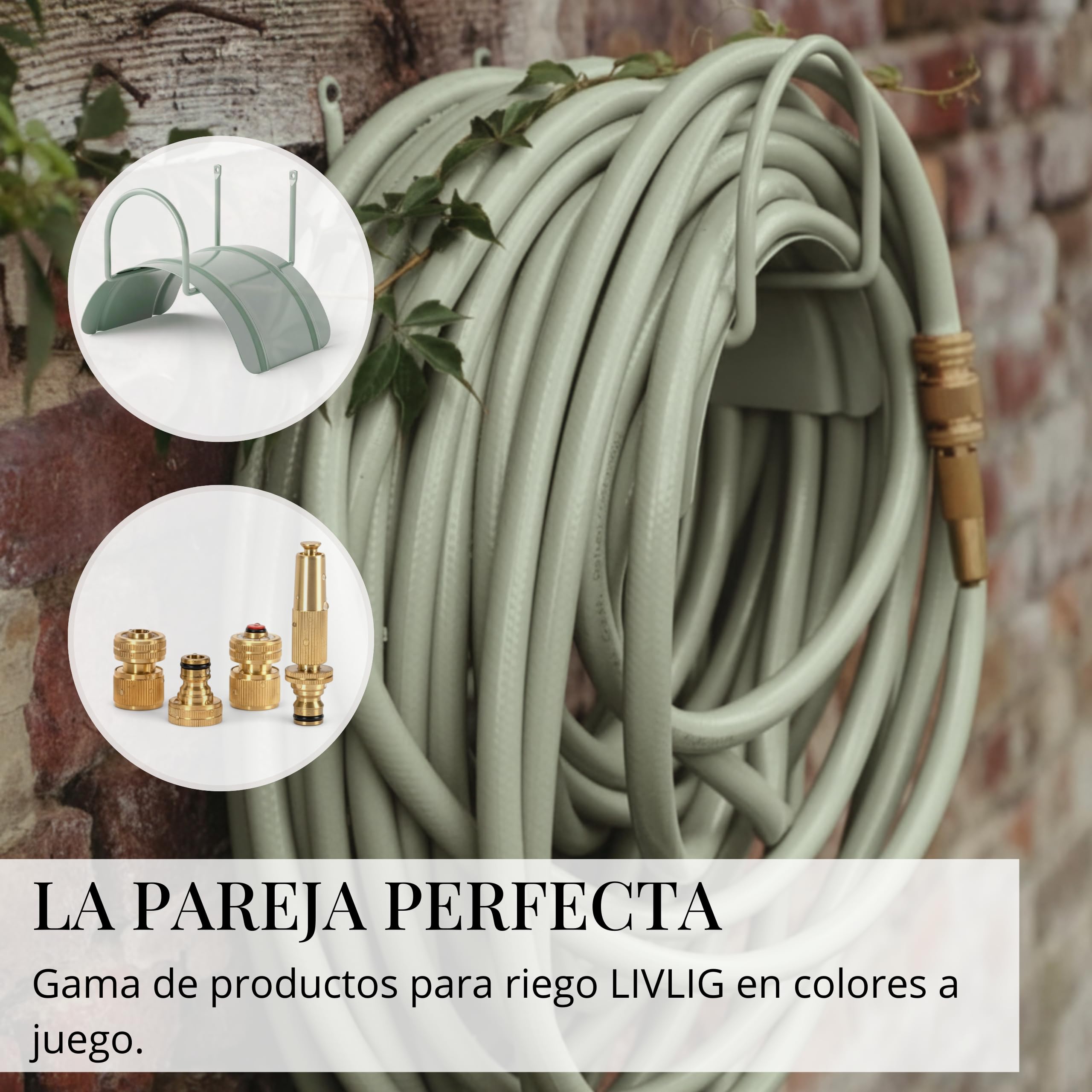 LIVLIG Manguera Jardin 10m – Manguera de Riego Flexible, 60% Reciclado, Resistente UV, Antitorcion, 1/2 Pulgada, Greige