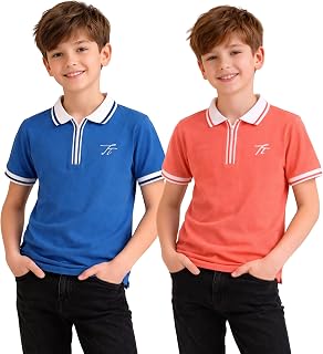 TotzTouch Stylish Boys Pack of 2 Chest Print Polo Tshirt | Zipper Tshirts | Plain-Regular Fit Price In India