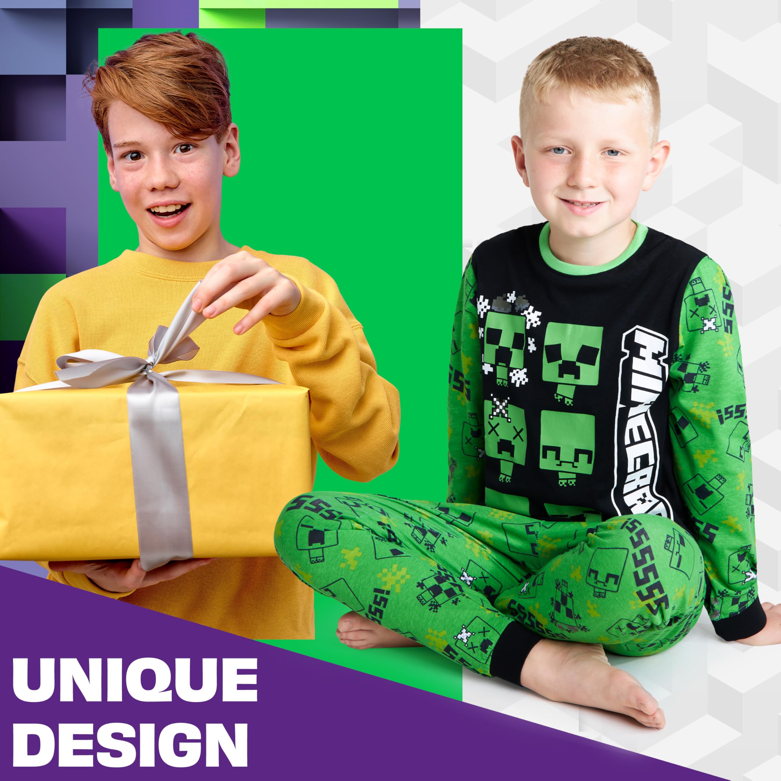 MINECRAFT Lungo Pigiama Ragazzo, Cotone Abbigliamento da Casa - Regalo Bambino