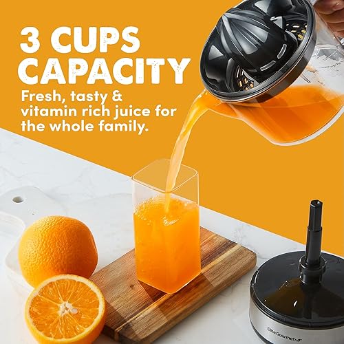Miniatura 5 de Elite Gourmet ETS623 Exprimidor eléctrico de cítricos sin BPA, compacto, gran volumen, control de pulpa, naranjas, limones, limas, pomelos con