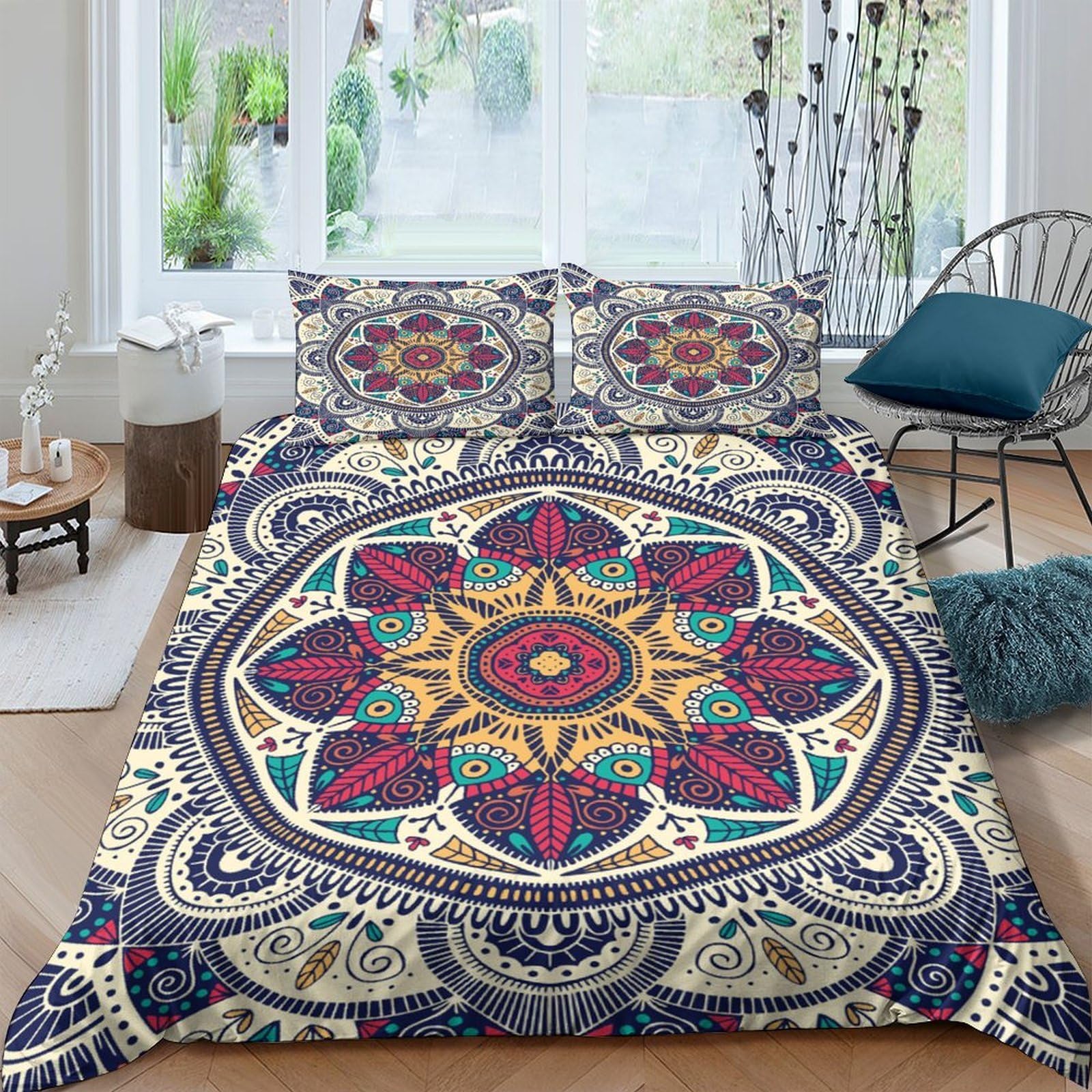 Ctjqhvkz Style-6 3D Printed Bohemian Mandala Fitted Sheet Microfiber Soft Colourful Ethnic Pattern Mattress Cover For Bedroom Guest Room Decor Single（135X200cm）