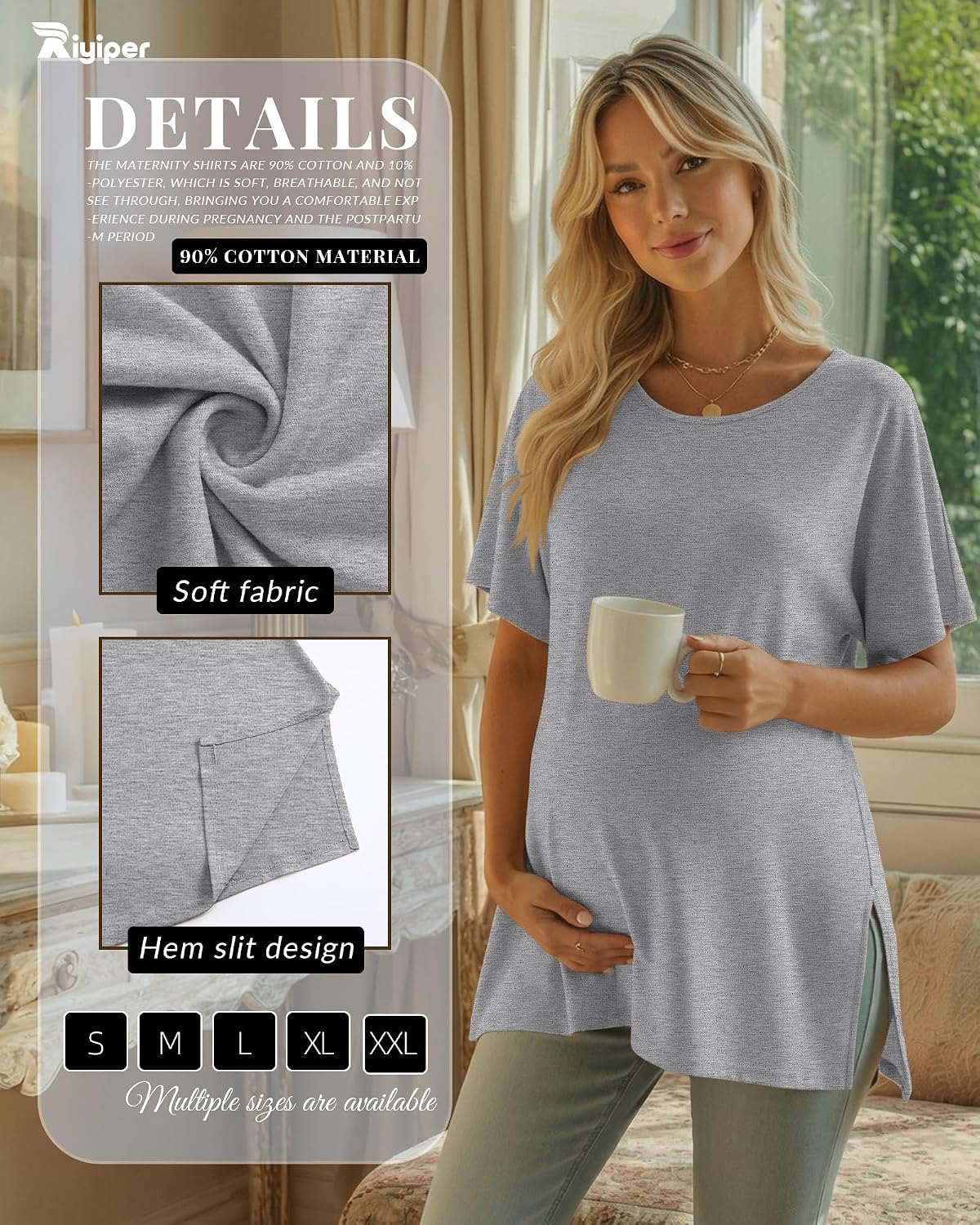 Riyiper 3 Pack Women's Maternity Tunic Cotton Shirts