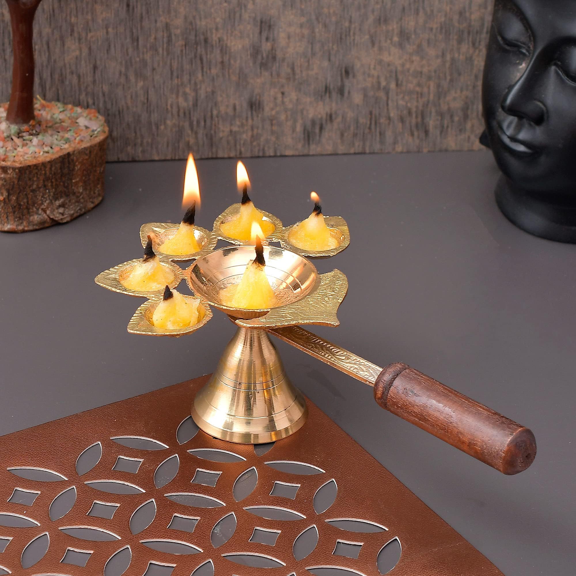 HHIMetal Aarti Diya Pure Brass Puja Deepak for Pooja Mandir