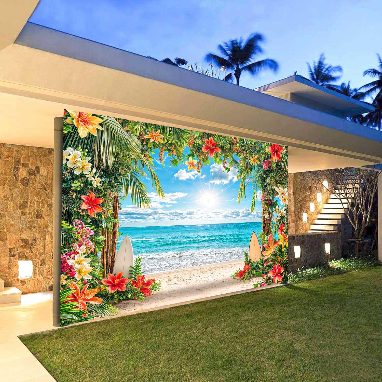 Amazon.com: Summer Beach Garage Door Banner Backdrop Tropical