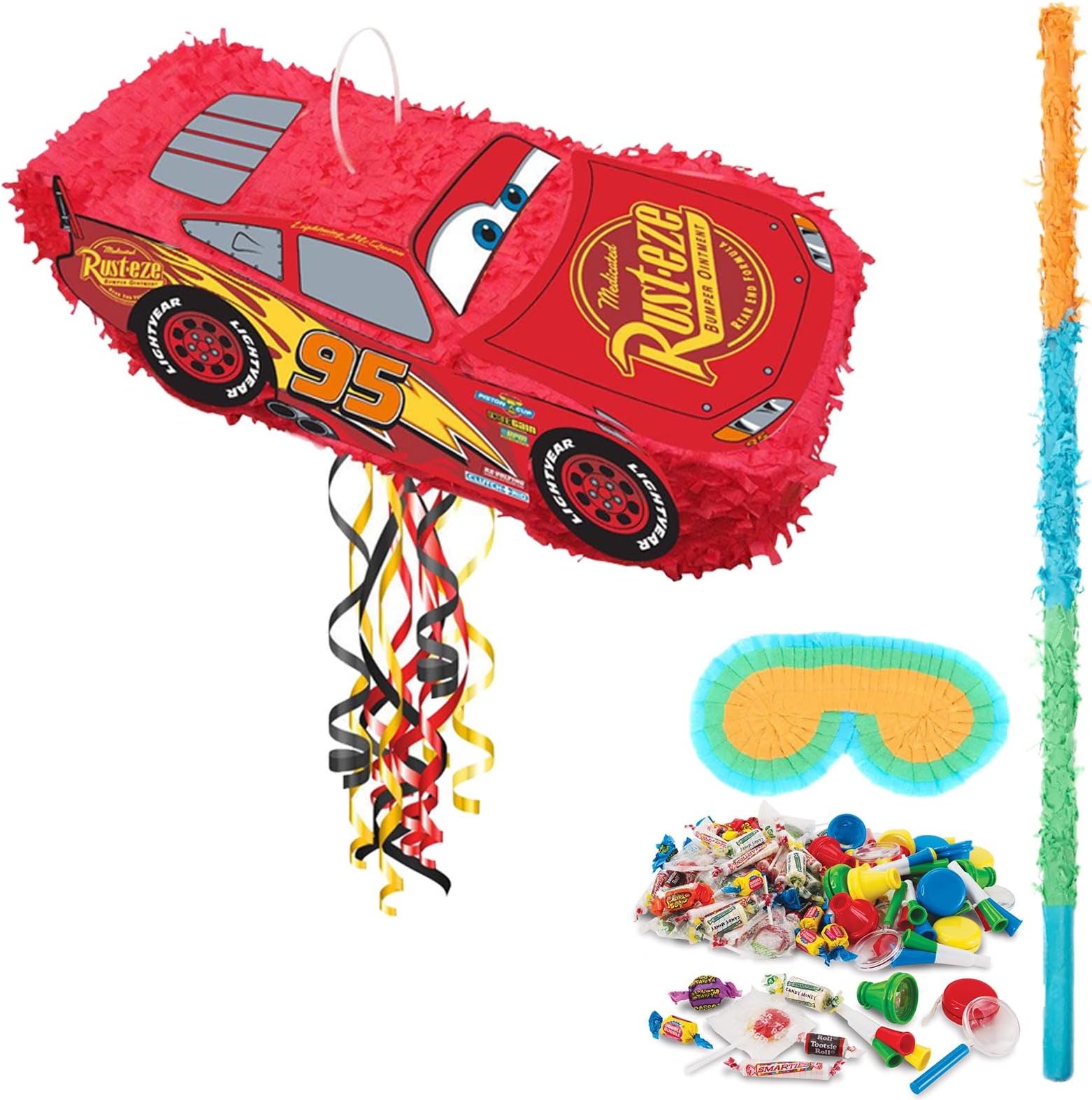 BirthdayExpress Disney Cars Lightning McQueen 3D Pinata Kit With Filler and Buster