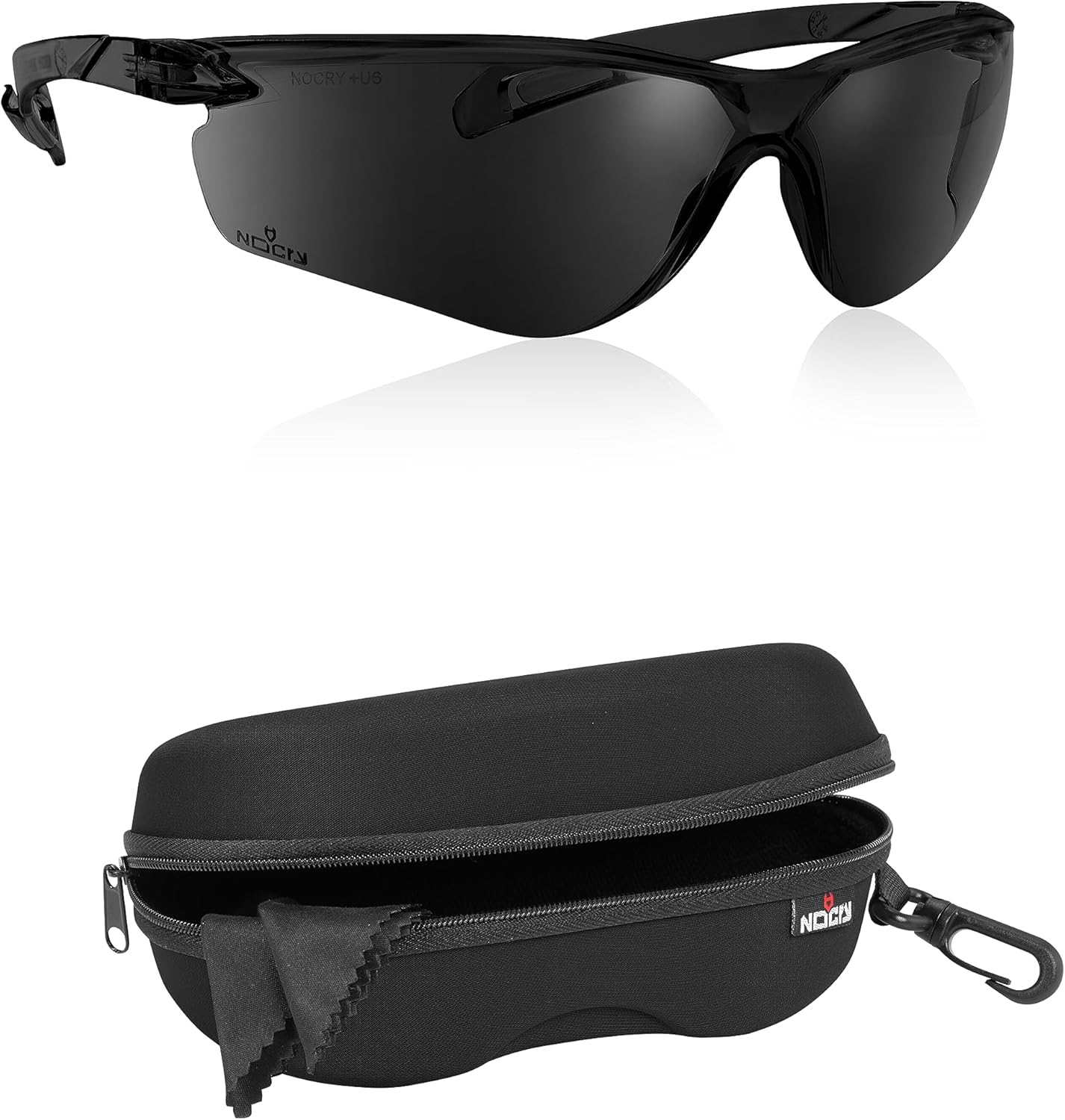 NoCry Safety Sunglasses for Men and Women; Dark Tinted Safety Glasses with Anti-Fog & Anti-Scratch Lenses & Storage Case for Safety Glasses with Felt Lining, Reinforced Zipper and Handy Belt Clip