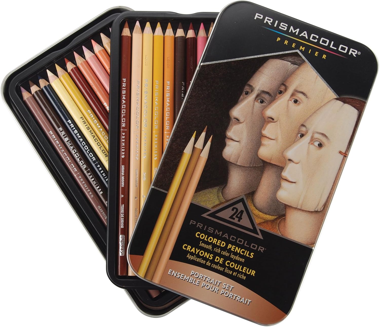 Prismacolor 2508R Premier Colored Pencil Portrait Tin, Set of 24 Assorted Colors with Case