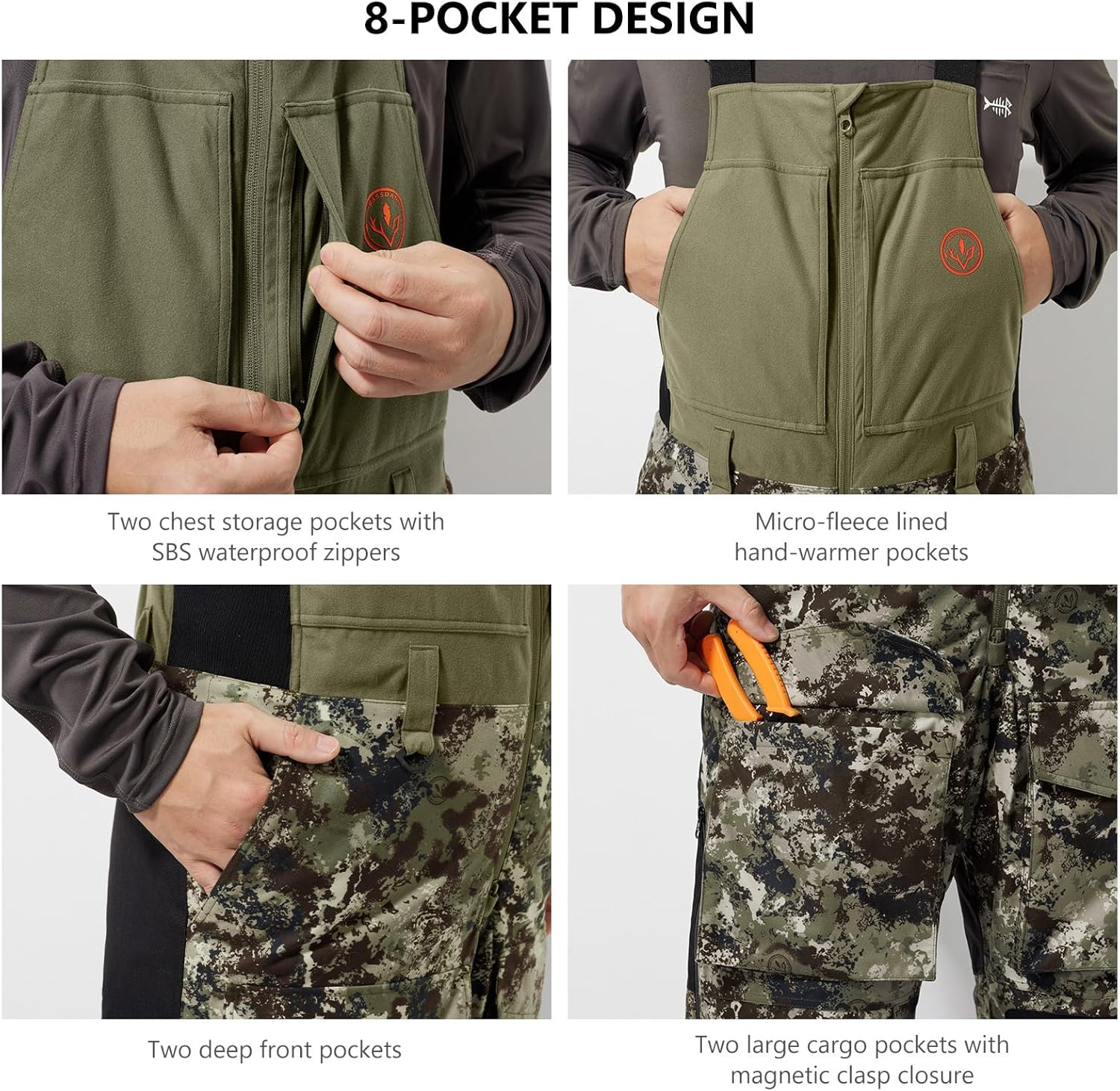 BASSDASH Splice II Men’s Insulated Waterproof Camo Hunting Bibs Ripstop Fishing Pants - Image 5