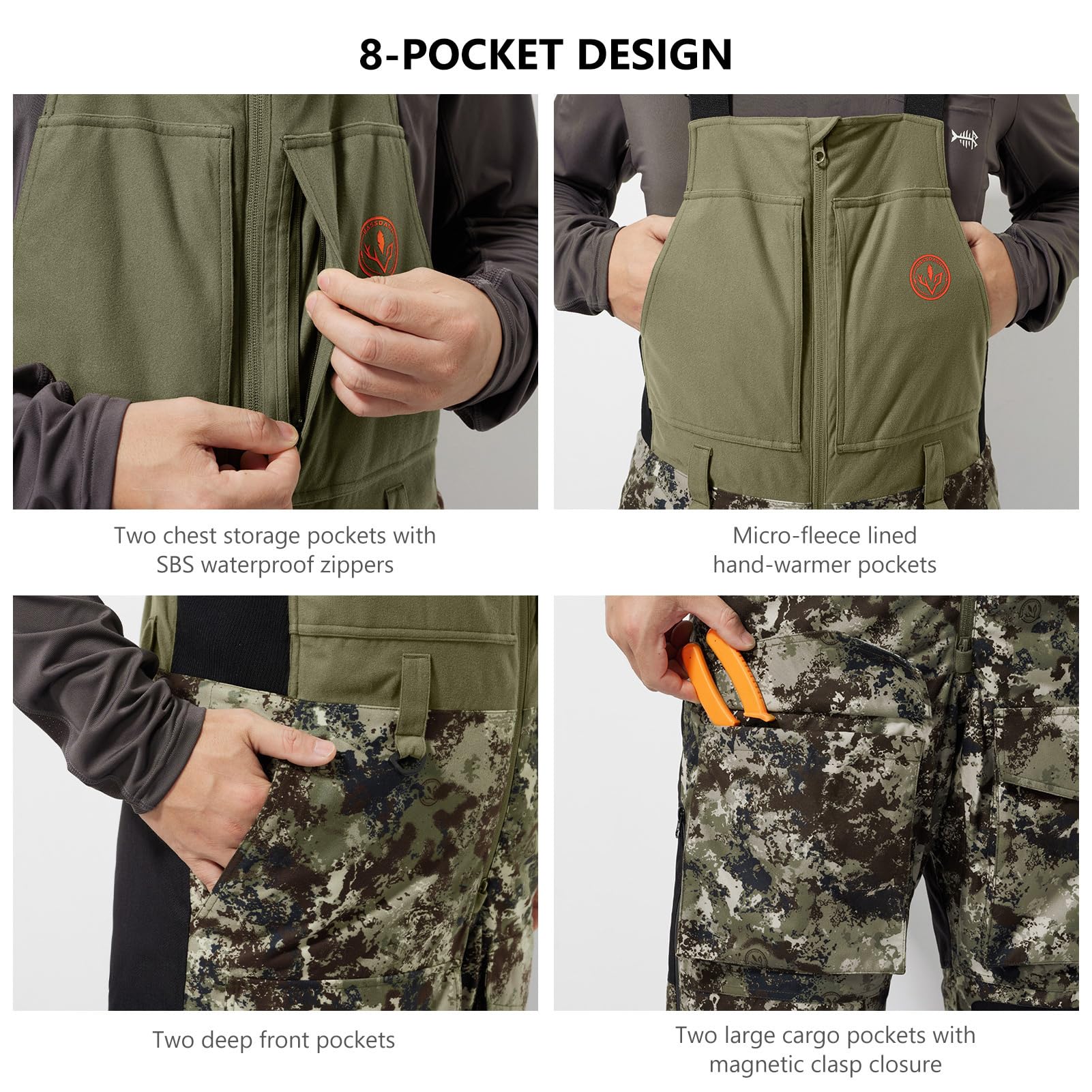 BASSDASH Splice II - Pantalones de pesca impermeables con aislamiento para hombre, diseño de camuflaje