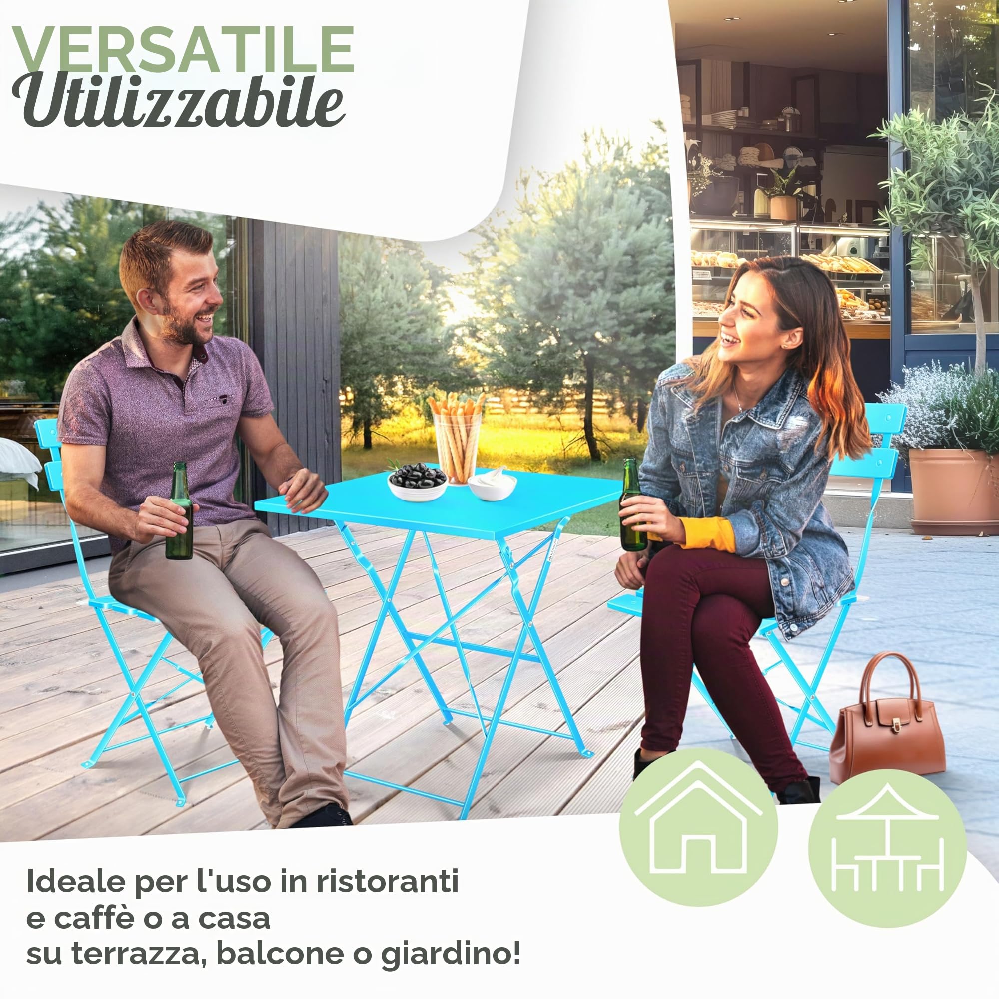 KESSER® Set di mobili da bistrot 3 pezzi con tavolo da bistrot e 2 sedie pieghevoli | Set di mobili da giardino per esterni, gruppo di sedute | Tavolo da giardino resistente ai raggi UV e agli agenti