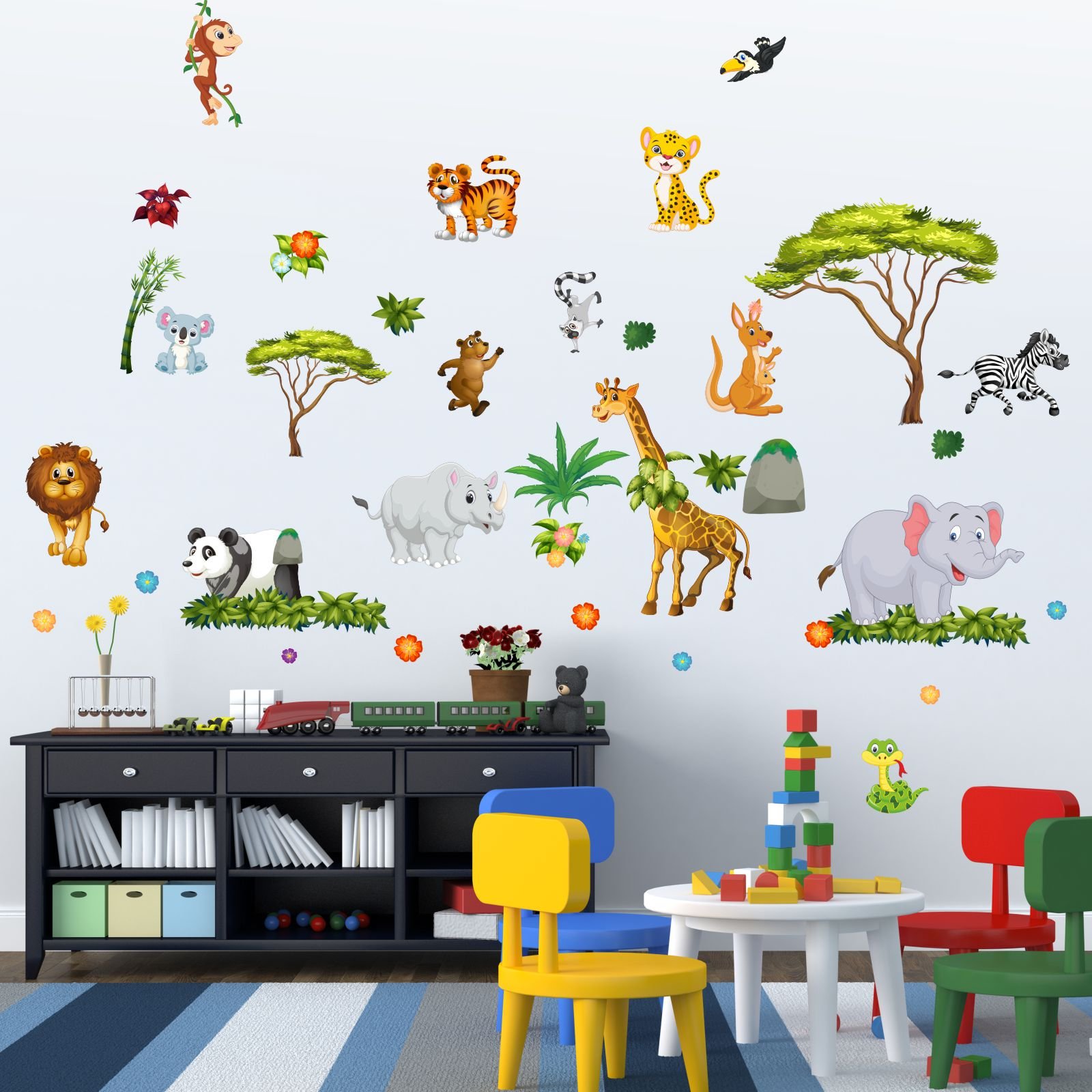 nikima 060 - Adhesivo decorativo para pared, diseño de animales de la jungla, león, elefante, koala, panda, jirafa, cebra, en 6 tamaños, para pared de dormitorio infantil