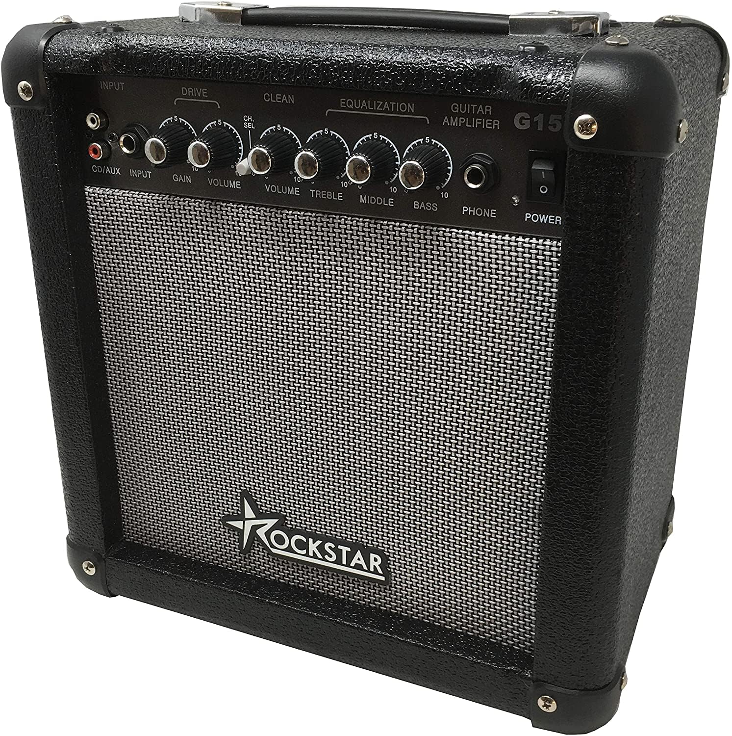 ROCKSTAR MUSIC - Amplificador de Guitarra Eléctrica G15 | 15W Potencia | Altavoz 8 Pulgadas | Canales Clean y Drive | Salida Auricular, Entrada Auxiliar RCA