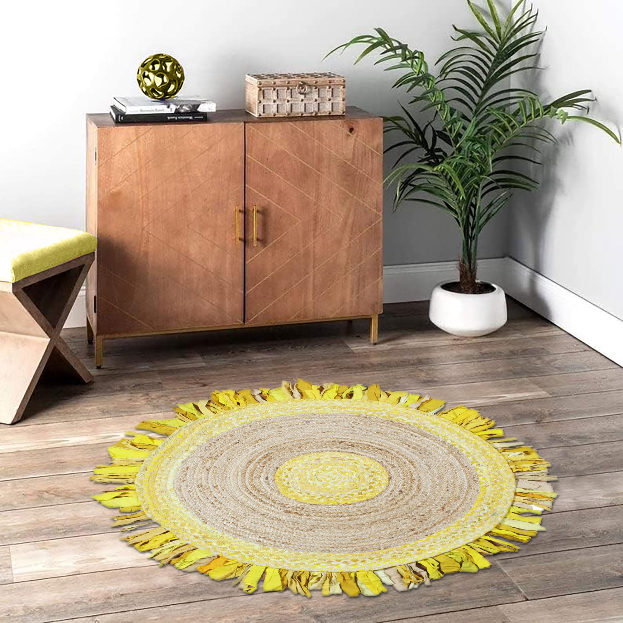 Tapis rond en coton tressé style bohème pour chambre et zone forte circulation