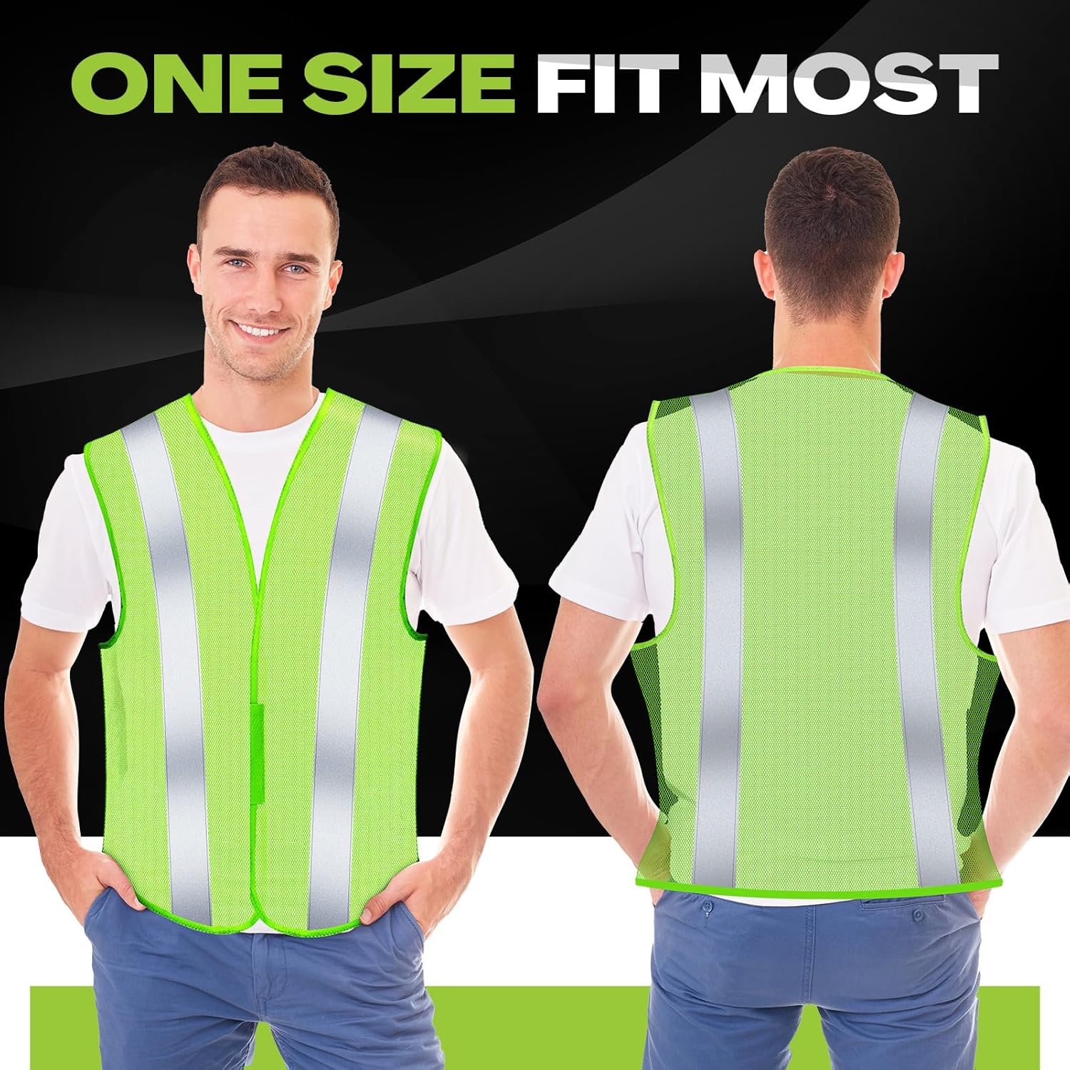 Unittype 20 Pack High Visibility Reflective Safety Vest Construction Vest Strips Neon Mesh Universal Size for Men Outdoor(Green) - Image 5