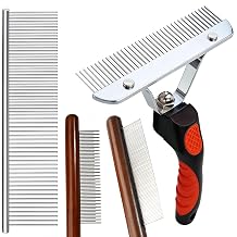 Rake Brush for Dogs, 4-Pack Long-Tooth Undercoat Brush Set, Grooming Rake & Steel Shedding Comb & Double-Sided Teech Comb & for Double Coat German Shepherds Horses