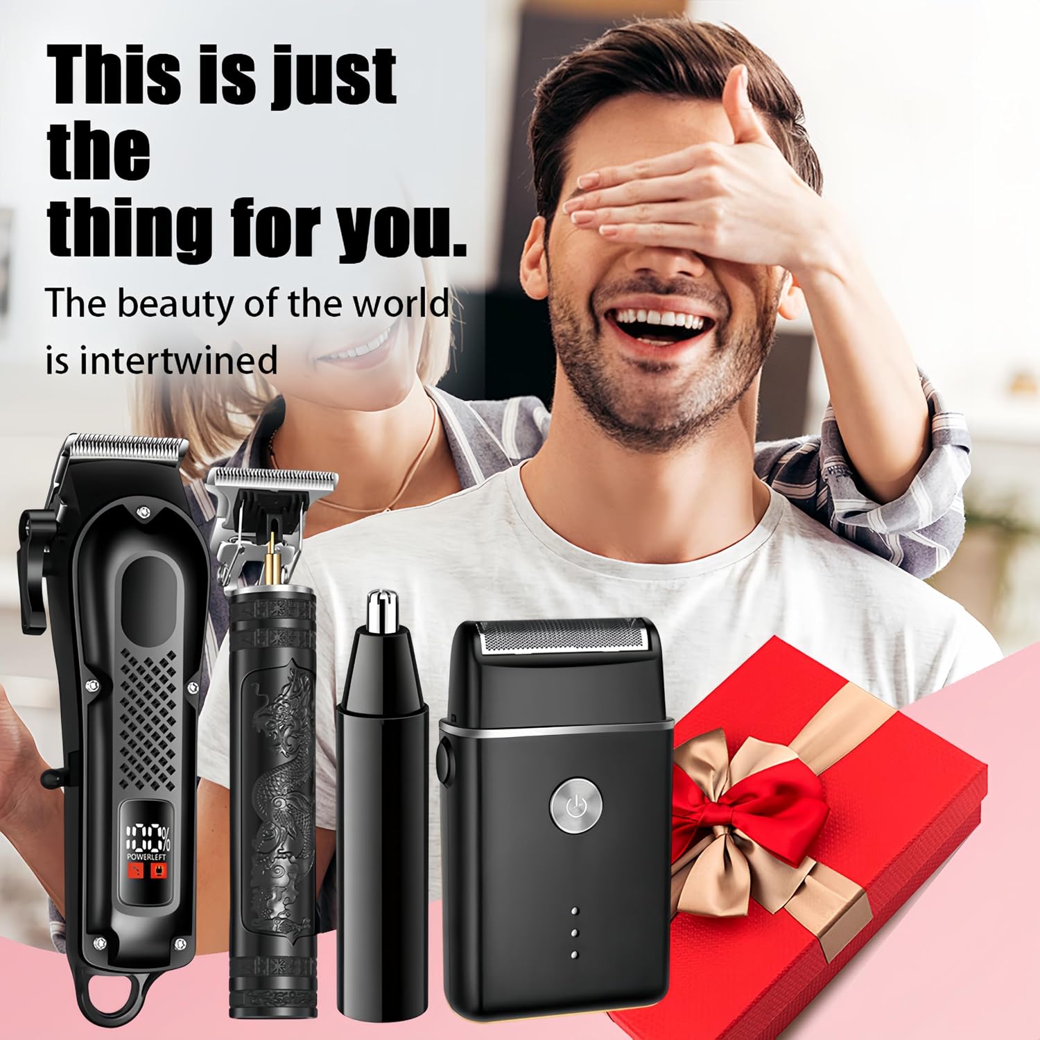 4-in-1 Hair Clippers for Men with LED, Beard Trimmer & Foil Shaver