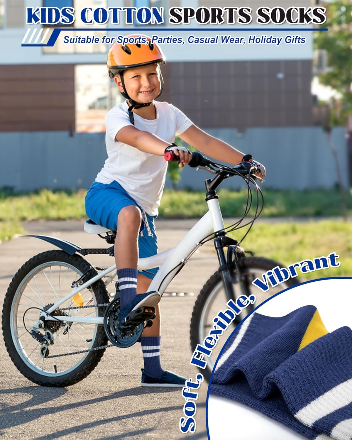 6 Pairs Toddler Kids Boys Basketball Athletic Crew Socks, Youth Girls Cozy Casual Striped Seamless Cotton Sports Socks - Image 6
