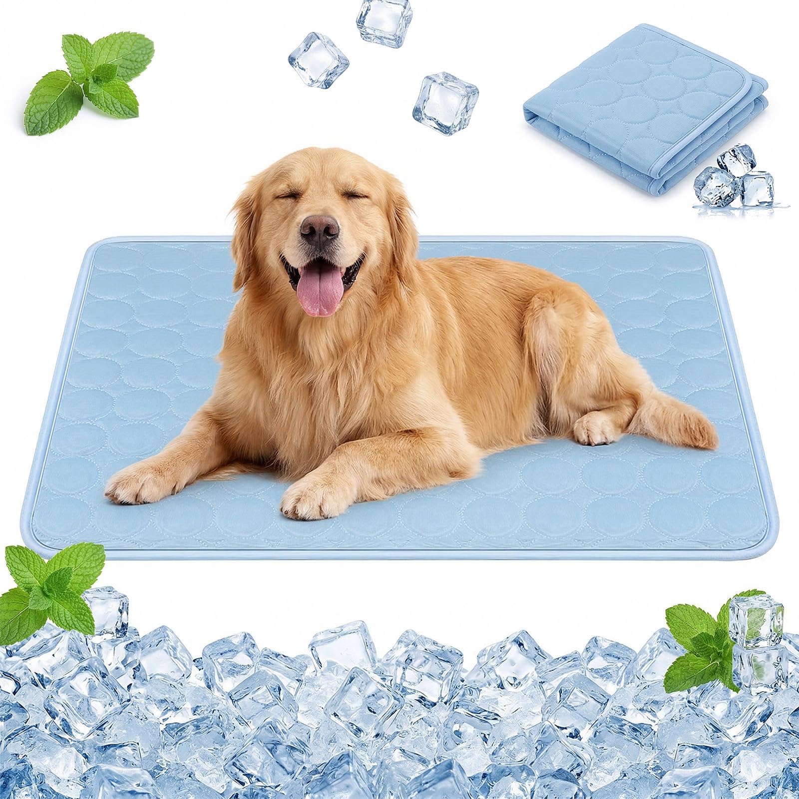 Qoosea Tappetino Rinfrescante per Cani e Gatti, Tappeto Refrigerante in Seta di Ghiaccio per Animali, Grande Cuscino cane Tappeto Lavabile Materassino Coperta Rinfrescante in Estate (55 * 70CM, Blu)