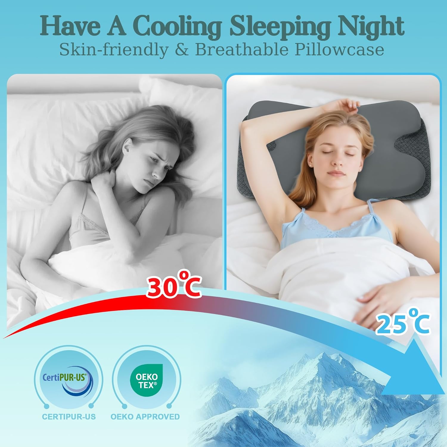 Cervical Neck Pillow for Sleeping,Memory Foam Pillows for Neck Pain Relief,Ergonomic Neck Support Contour Pillow for Side Back Stomach Sleepers,Orthopedic Breathable Pillowcase(Dark Grey) - Image 5