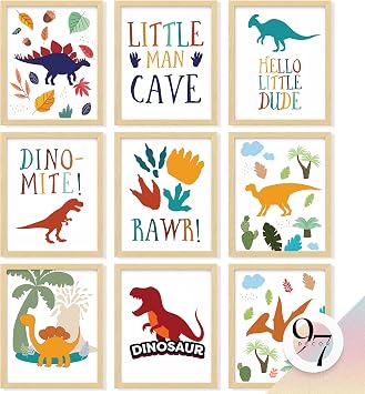 97 Decor Dinosaur Room Decor For Boys Toddlers - Dinosaur Wall Decor For Bedroom, Dinosaurs Wall Art Prints, Kids Posters Nursery Art, Dino Pictures Toddler Room Decor For Boys Playroom Unframed