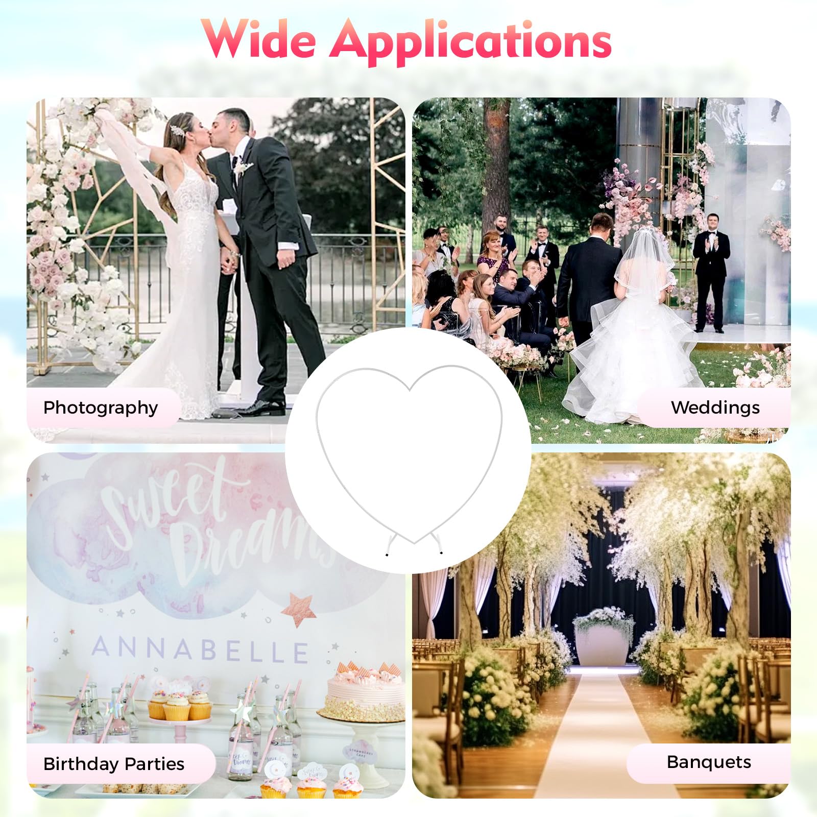 Herzbogen Hochzeit 2 x 2,1 m, Hochzeitsbogen Metall Freistehend, Weißer Trauungsbogen für Hochzeit, Ballonbogen Gestell, Deko Bogen für Geburtstag, Party, Garten & Fotohintergrund