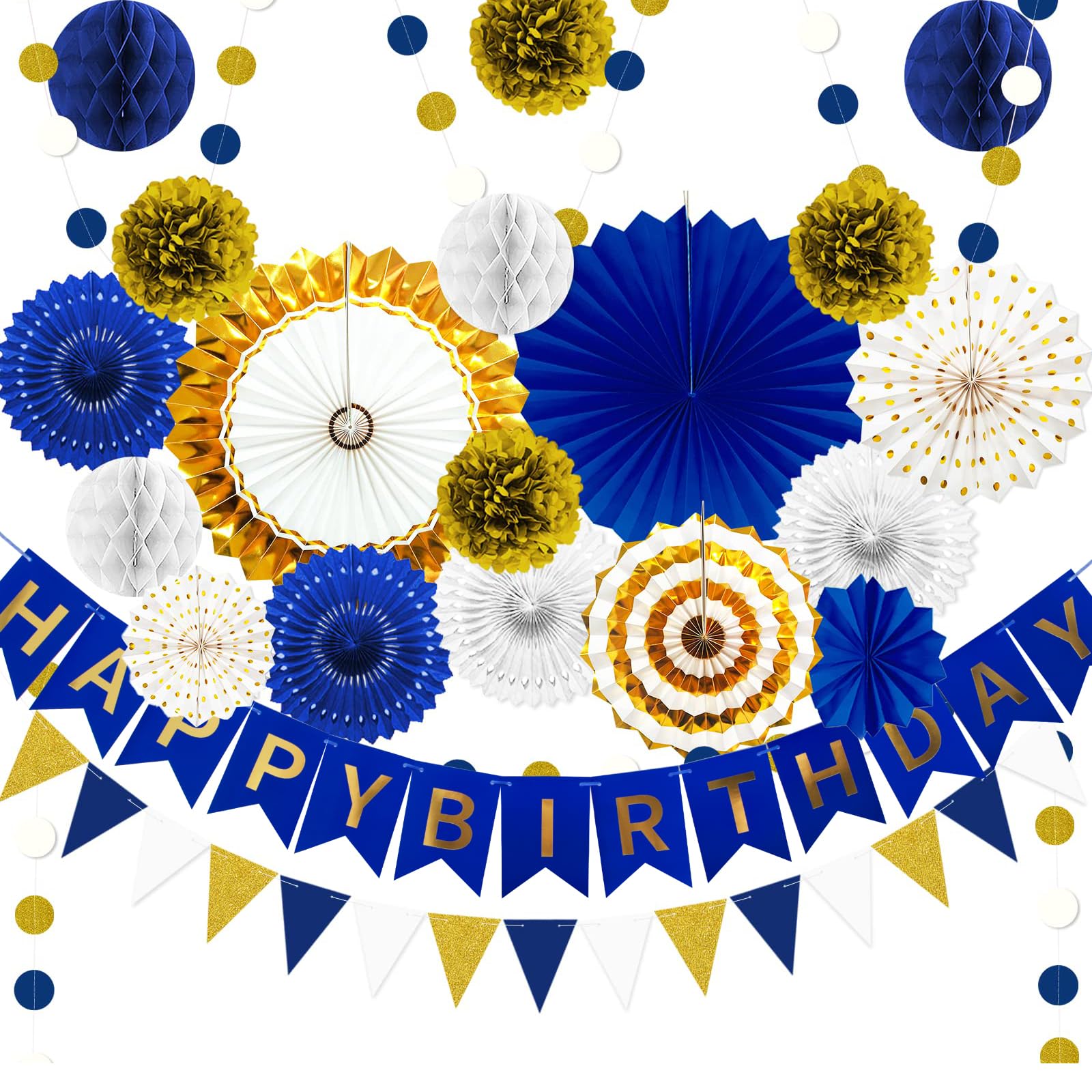 24Pcs Navy Blue Gold Happy Birthday Party Decoration Set for Baby Shower