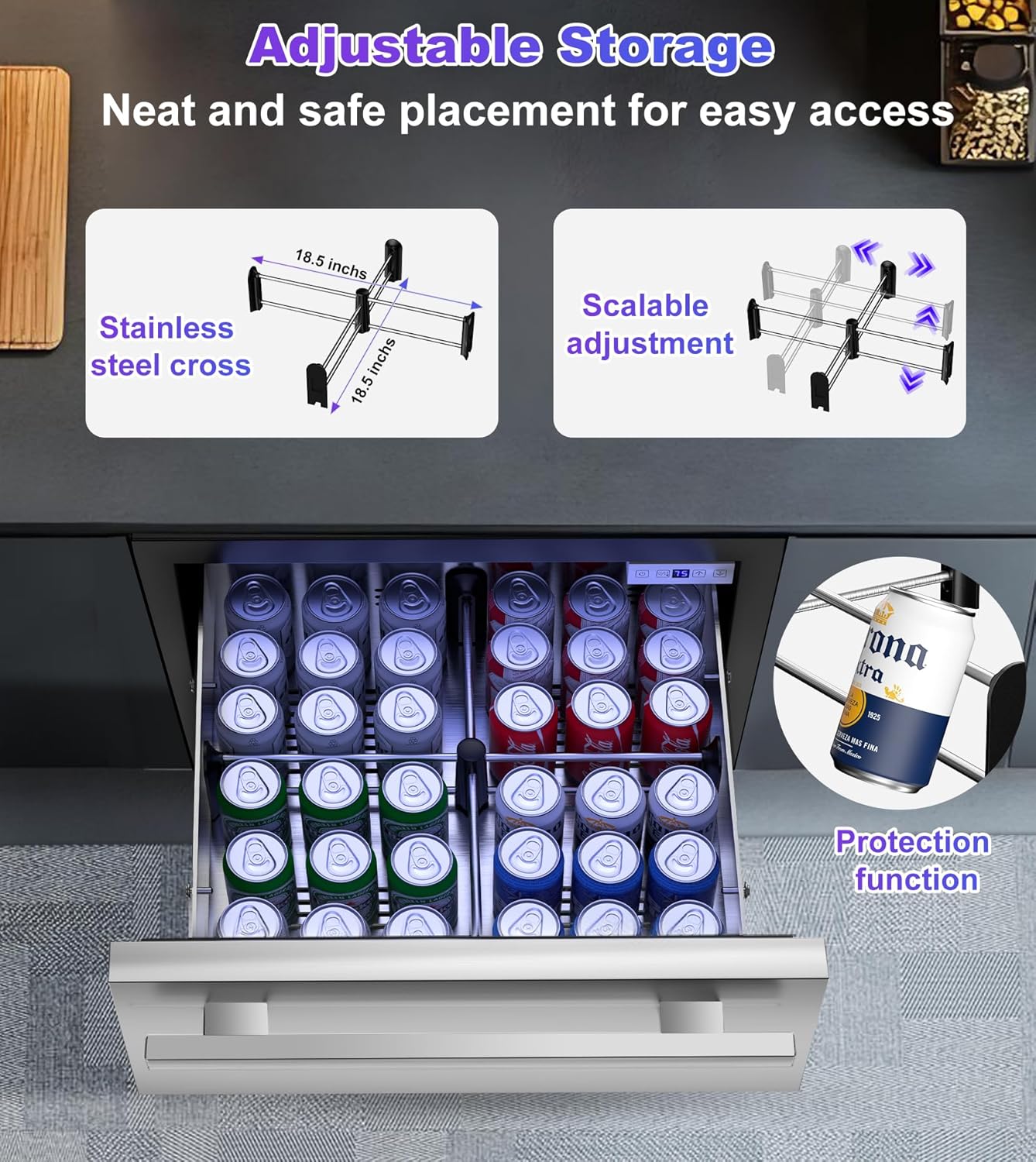 3 Drawer Outdoor Beverage Refrigerator Undercounter, Hold 180 Cans 24 inch Weather Proof Stainless Steel Beverage Fridge, Built-in & Freestanding Beverage Cooler Fridge for Soda, Beer, Fruit