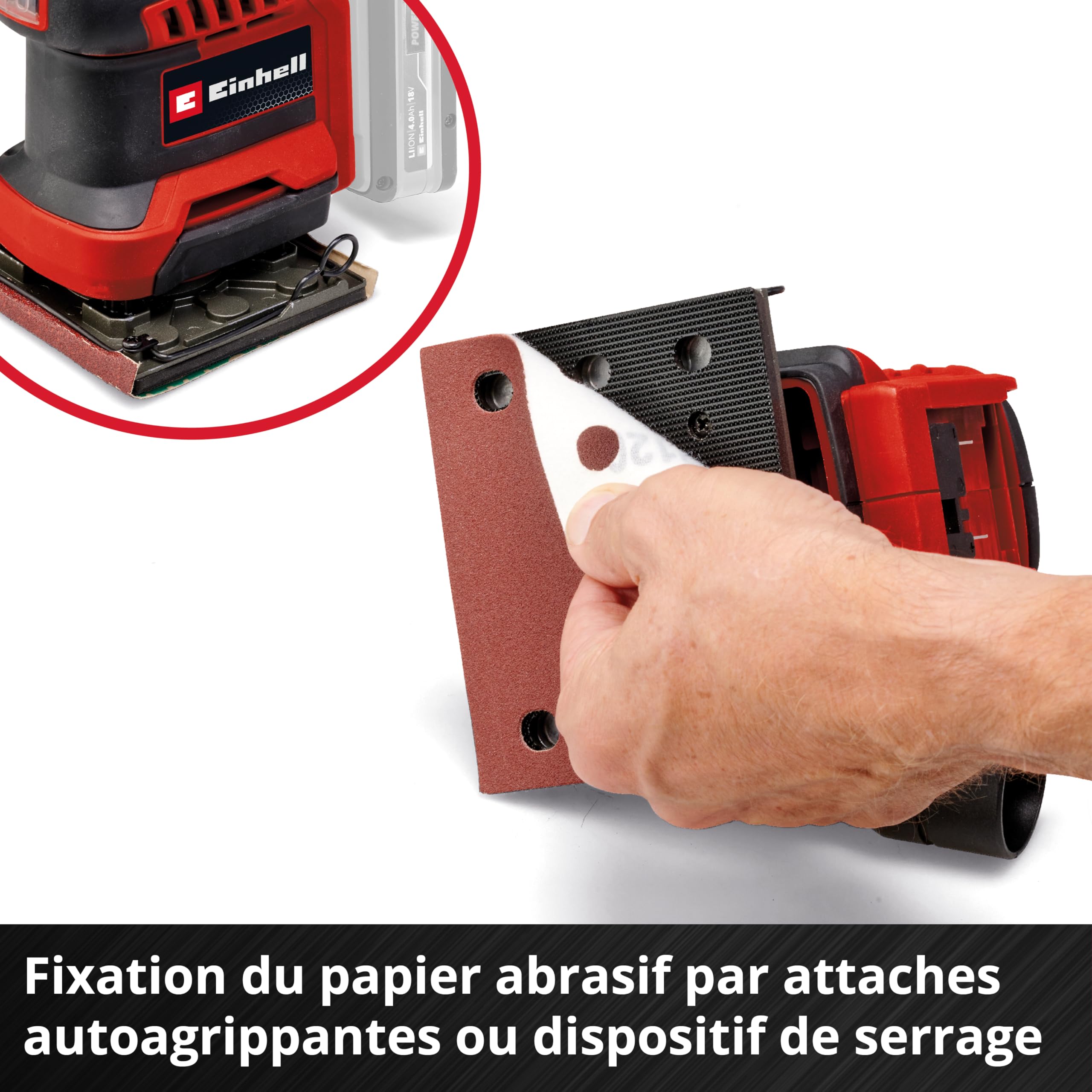 Einhell Ponceuse à main sans fil TE-OS 18/113 3X Li-Solo Power X-Change (18 V, ponceuse vibrante, 3 plateaux interchangeables, circuit d’oscillation de 1,8 mm, avec accessoires, sans batterie)