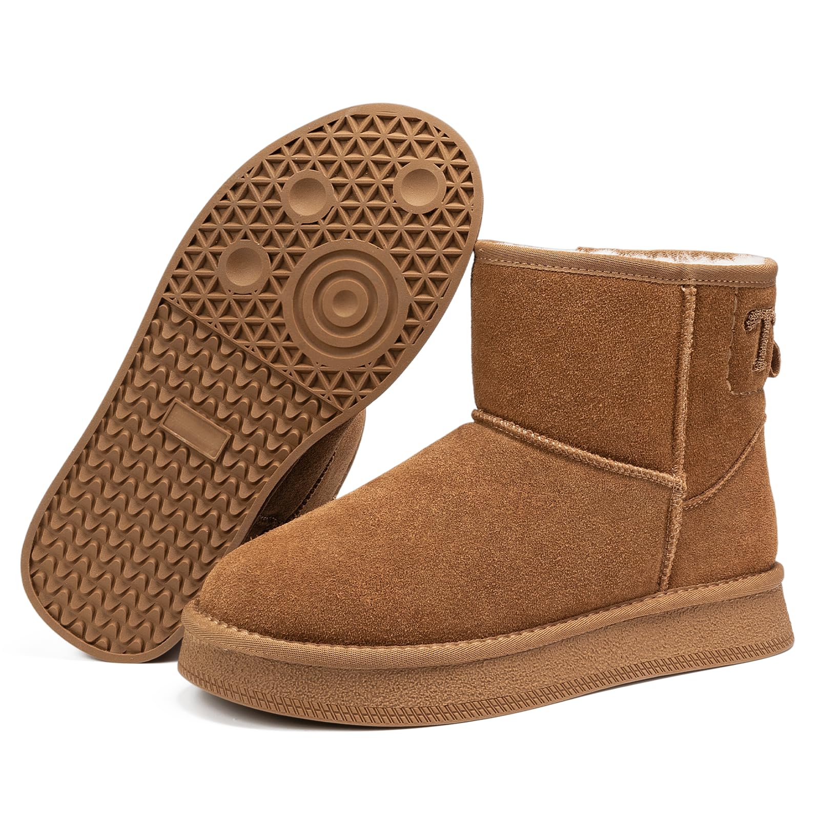 Mini Boots for Women Platform Ankle Snow Boots Genuine Leather Winter Boots with Warm Fur Lining Anti-Slip Short