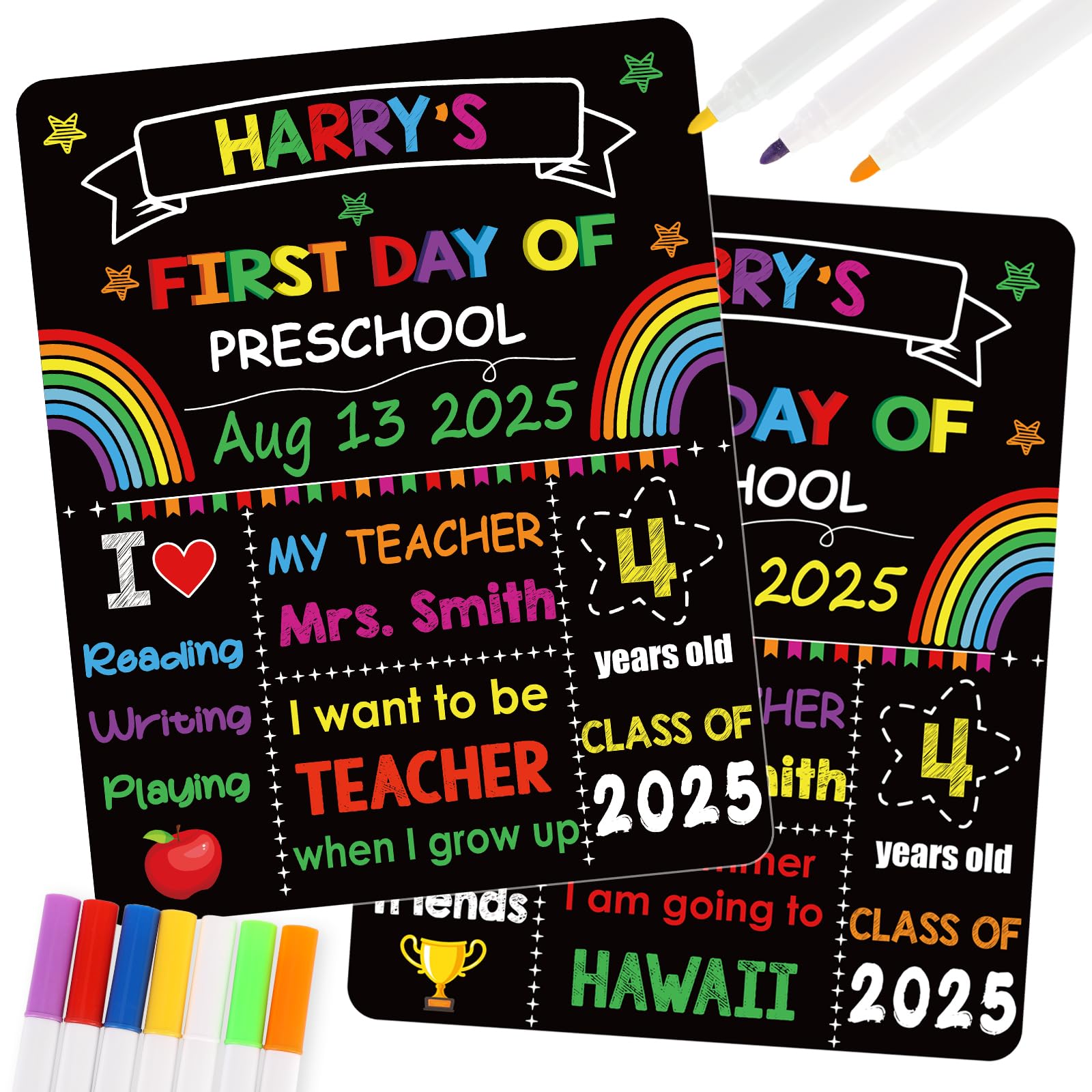 DPKOW First and Last Day of School Chalk Board for Kids, First Day of School Board Nursery Preschool Chalkboard Blackboard with Erasable Blackboard Pens, Double Sided
