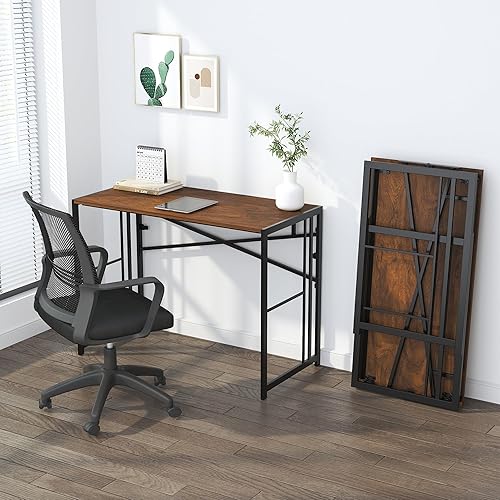 Miniatura 8 de Escritorio plegable para computadora de 40 pulgadas, escritorio de campamento, no requiere montaje, mesa de oficina en casa, caoba