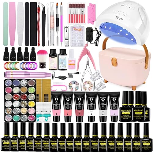 Kit de esmalte de uñas de gel con lámpara UV de 48 W, 22 esmaltes de uñas con capa base y capa superior, juego de gel de uñas de extensión de 6