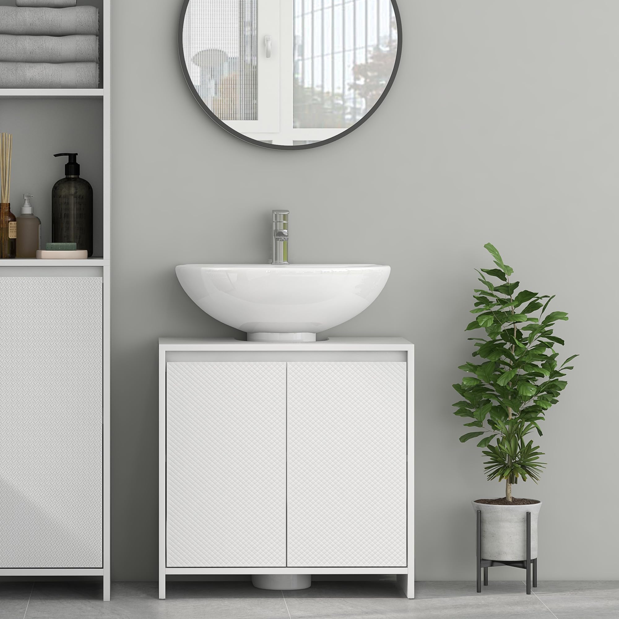 HOMCOM Mueble Bajo Lavabo con Estante Carga 40 kg 60x30x60 cm Blanco
