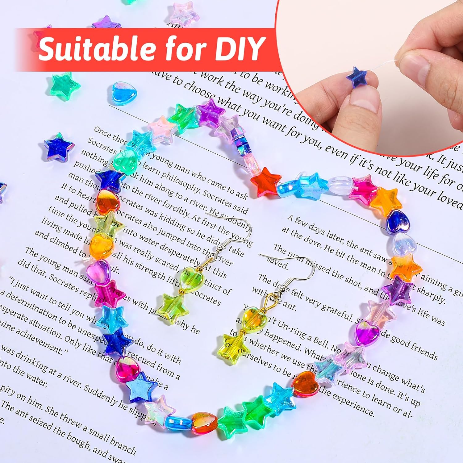 Acrylic Beads for Bracelets, 600PCS Assorted Beads, Heart and Star Shape Bead, Ab Coated Colorful Spacer Bead for DIY Jewelry Making Craft - Image 6