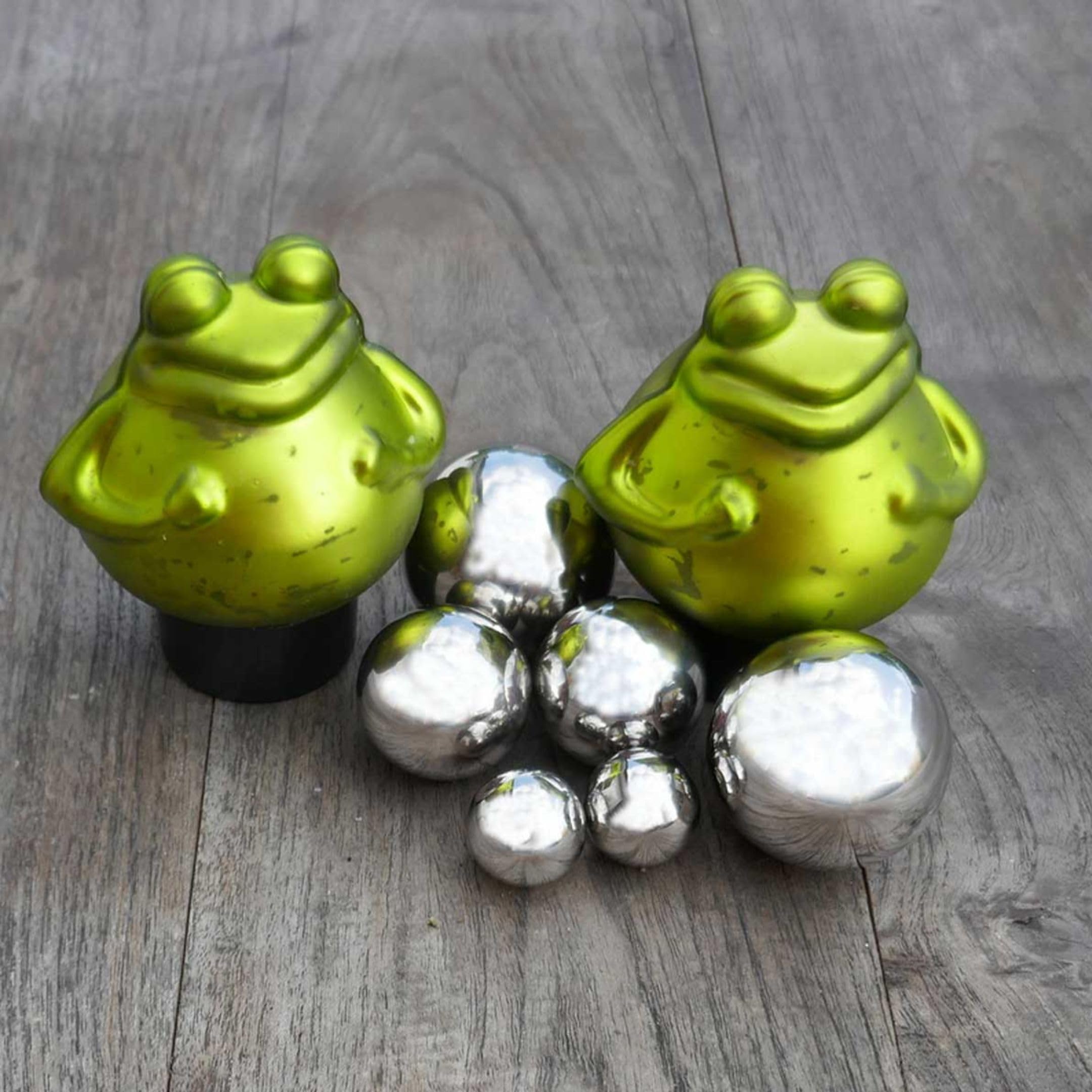 Teich-Set Schwimmfrösche 2 x Frosch grün mit Silber Kugeln Deko für Miniteiche