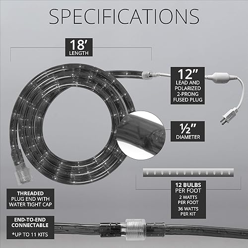 Miniatura 4 de Wintergreen Lighting Kit de luces incandescentes moradas resistentes de 18 pies con 216 bombillas, cuerda de luz para exteriores, incluye clips de