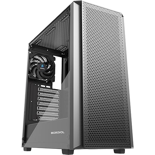 ATX PC Case, Mid Tower Computer Case with Mesh Front Panel, 4 Fans Preinstalled USB 3.0 Tempered Glass Gaming PC Case, Black ATX Case (P5)