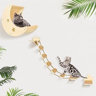 Mordern Cat Wall Furniture, Cat Wall Shelves, Cat Moon Bed Cat Hammock Bed, Cat Furniture Set with Cat Bed Cat Walker Bridge Shelf, Cat Shelf and Perches for Wall, 1 Stair Step for Free