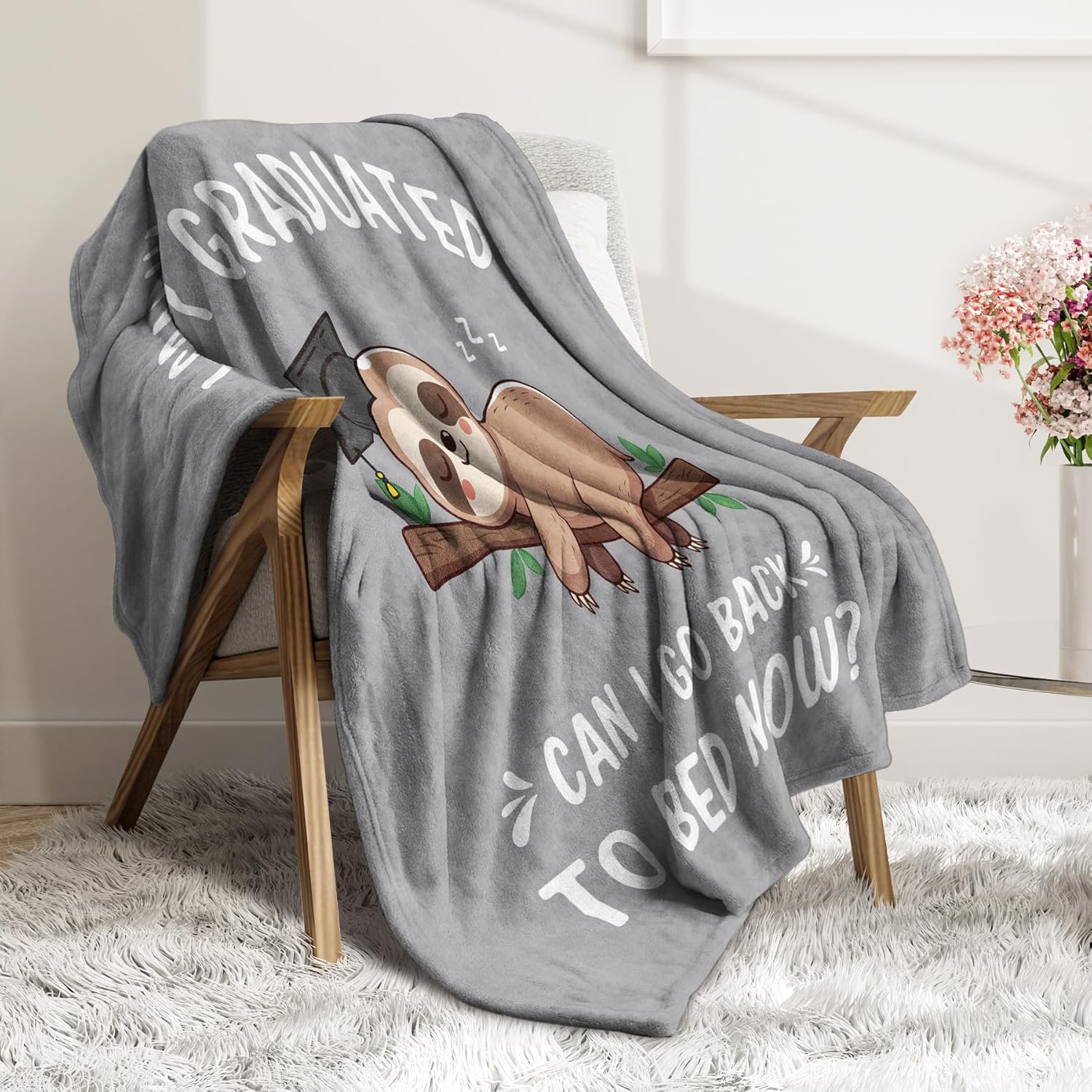 Funny Graduation Gifts for Her & Him, Practical Throw, College Graduation Gifts for Women & Men, Nurse, 2026 Grad Gifts for Master Degree, High School, PHD, Sloth Blanket, Gray(50 * 60) - Image 2