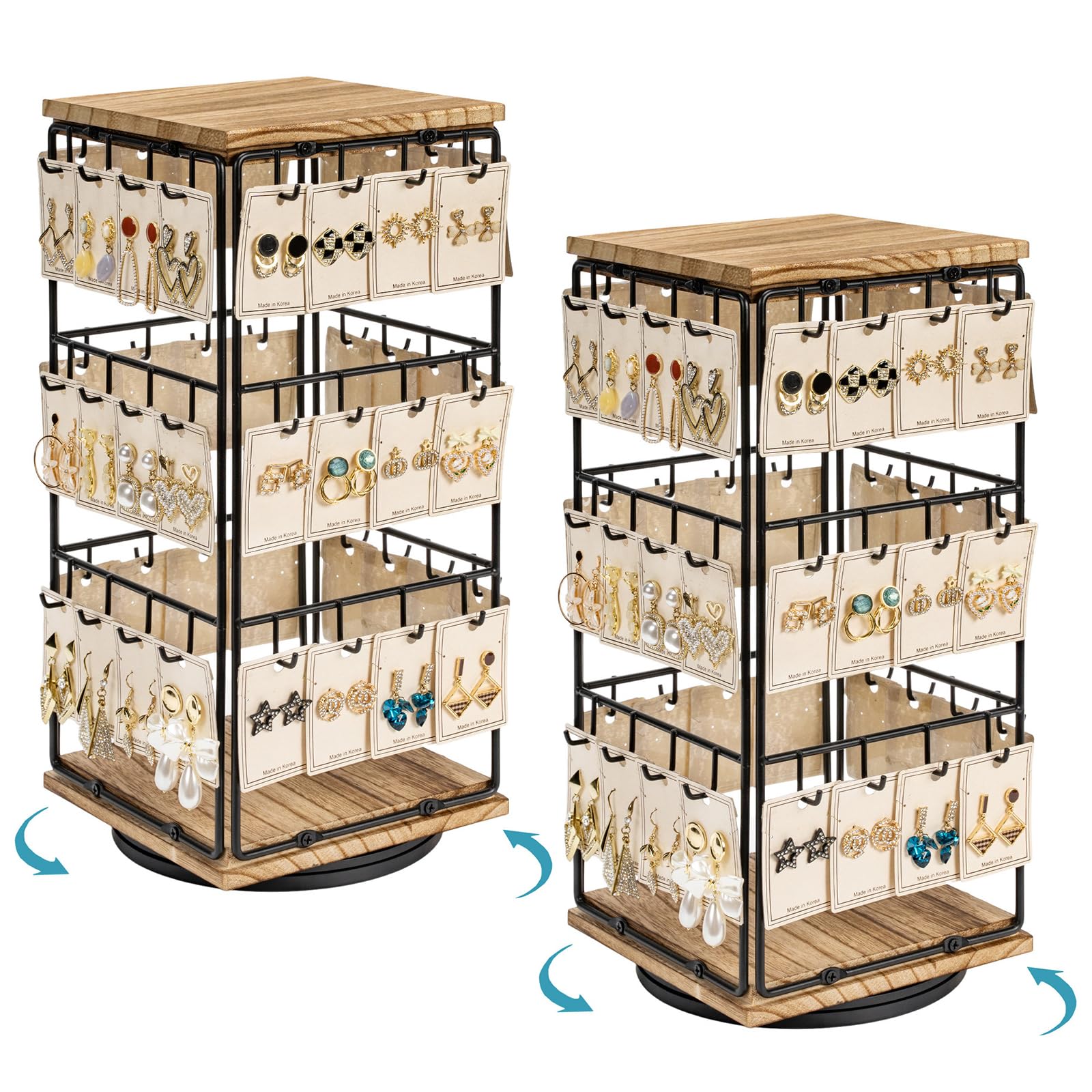 ROWNYEON Espositore girevole a 360 gradi, organizer per orecchini, 4 ripiani, per collane, 176 fori e 136 scanalature, 4 supporti per cravatte per capelli, bracciali, anelli, orologi