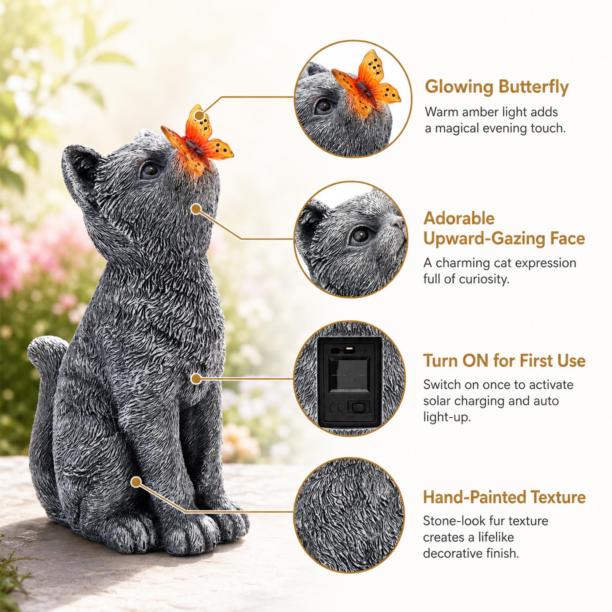 Statuette a forma di gatto con farfalle, decorazione da giardino per
